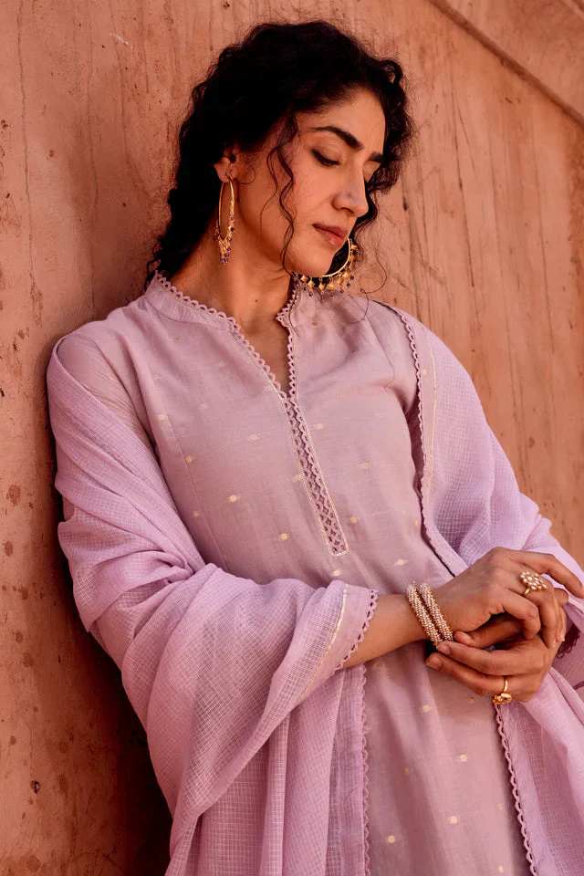Soft Lilac Zari Dotted Mul-Cotton Pant Set - Image 2