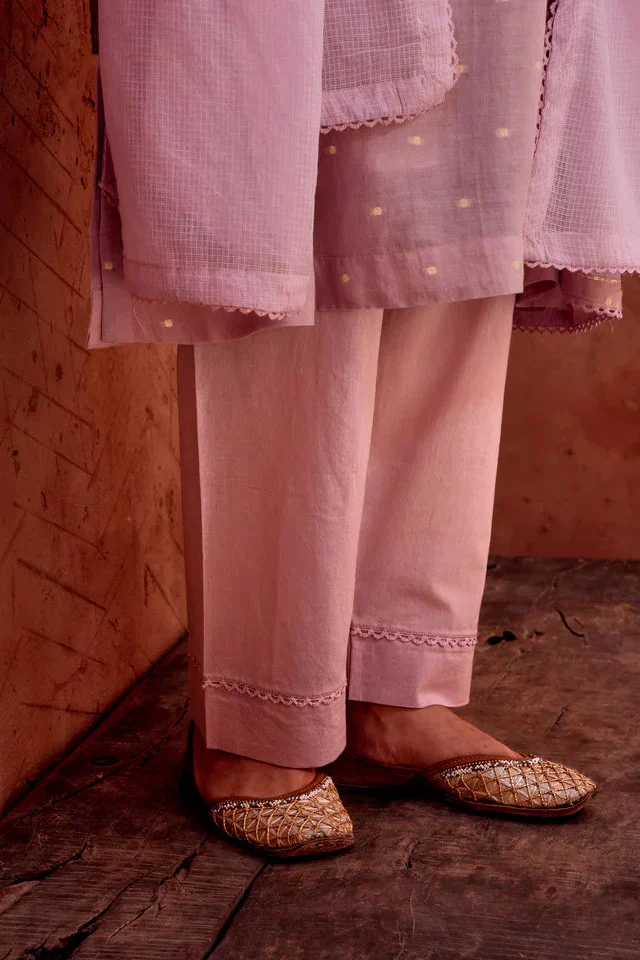 Soft Lilac Zari Dotted Mul-Cotton Pant Set - Image 6