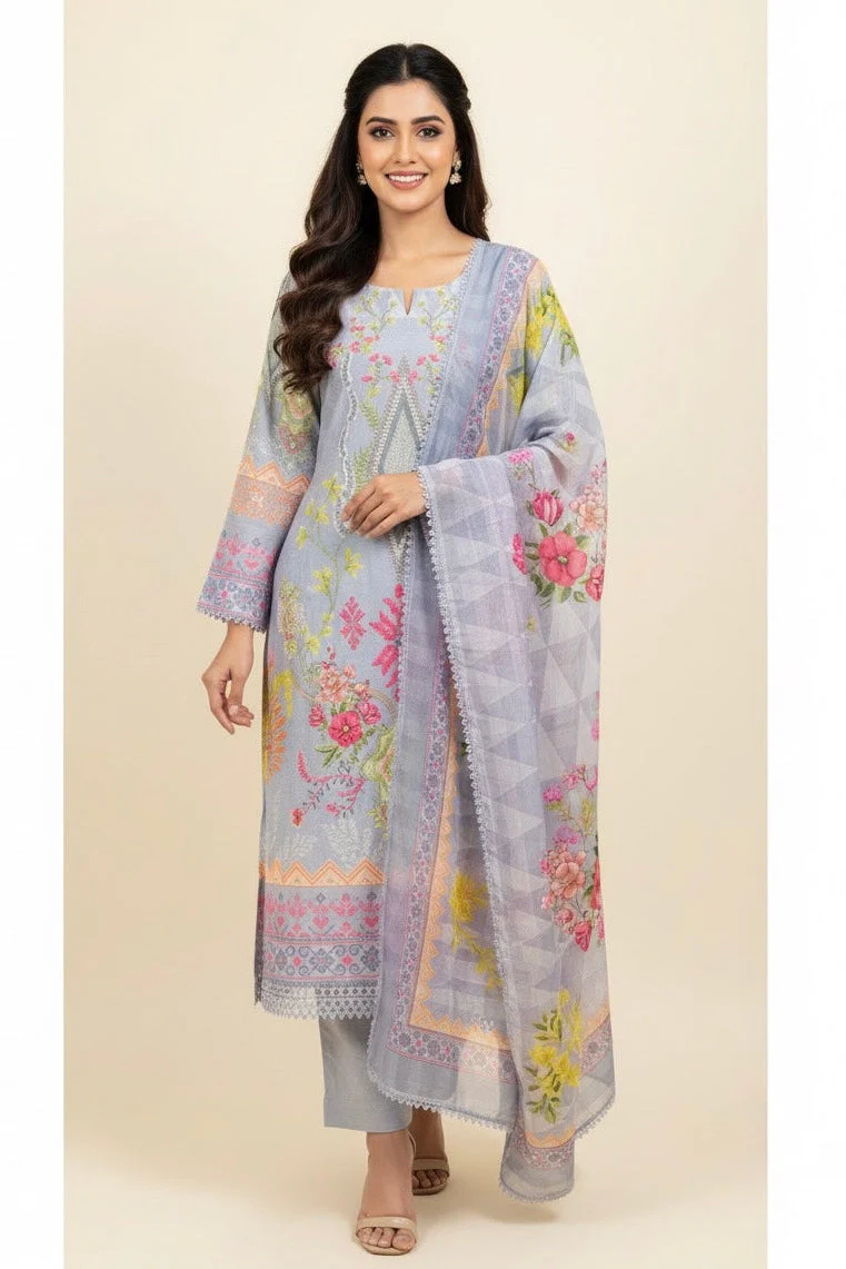 Dove Grey Floral Printed Linen Pant Set