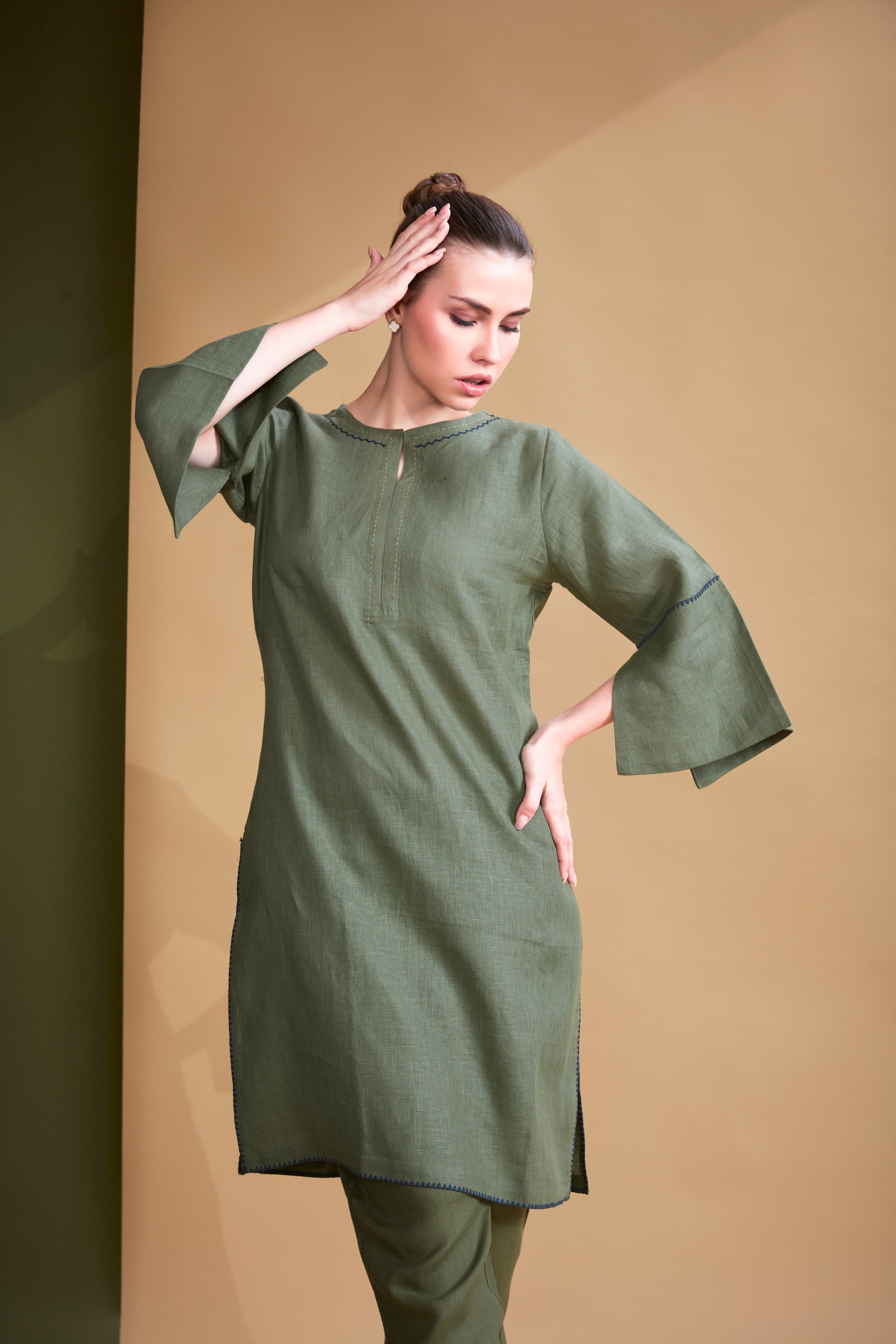 Sage Minimalist Embroidered Linen Co-Ord Set - Image 2