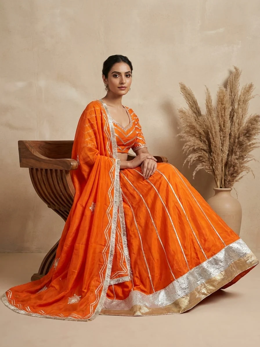 Mandarin Embroidered Satin Silk Lehenga Set