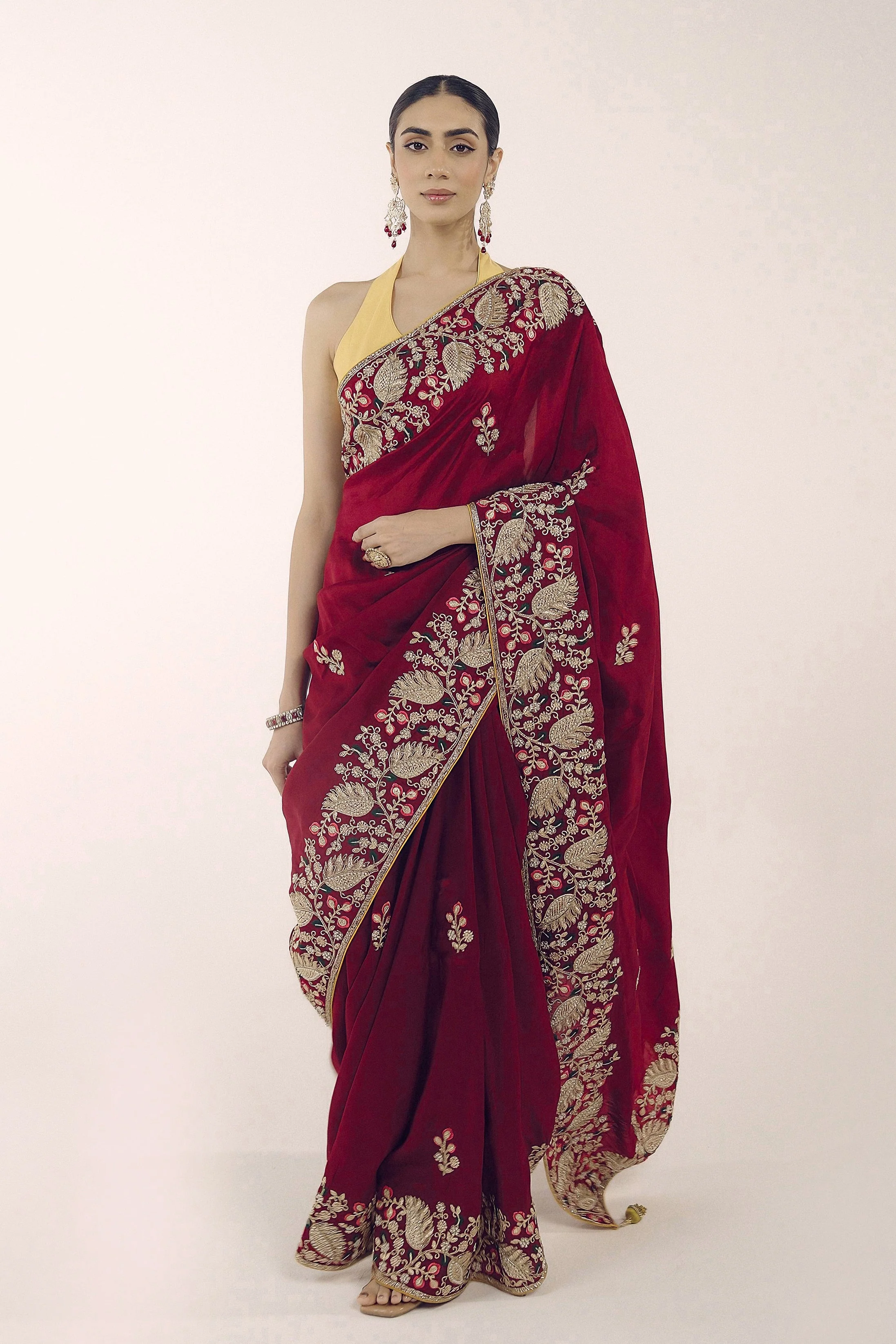 Mystique Maroon Embellished Premium Silk Saree
