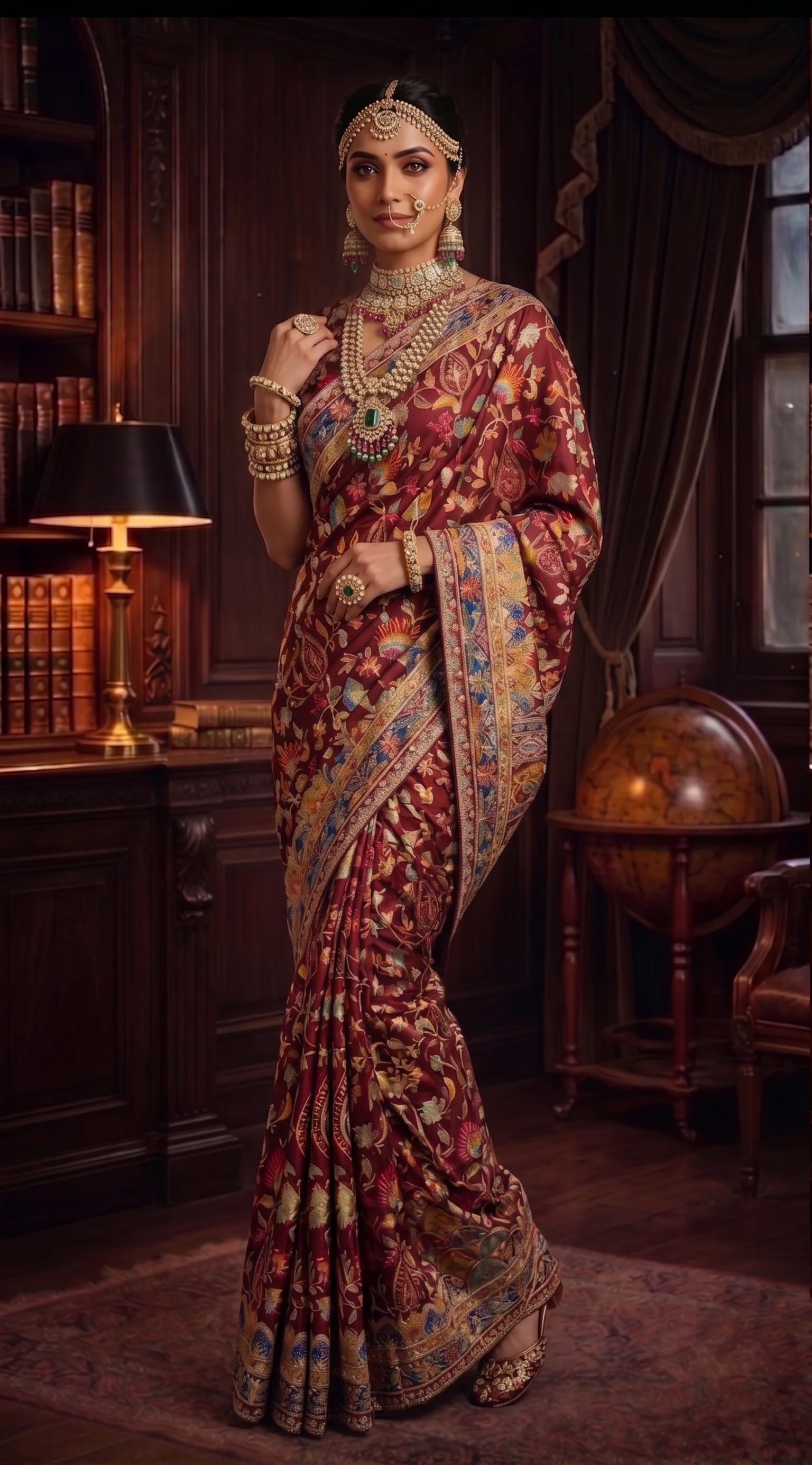Maroon Heritage Printed Crepe Silk Saree - Image 3