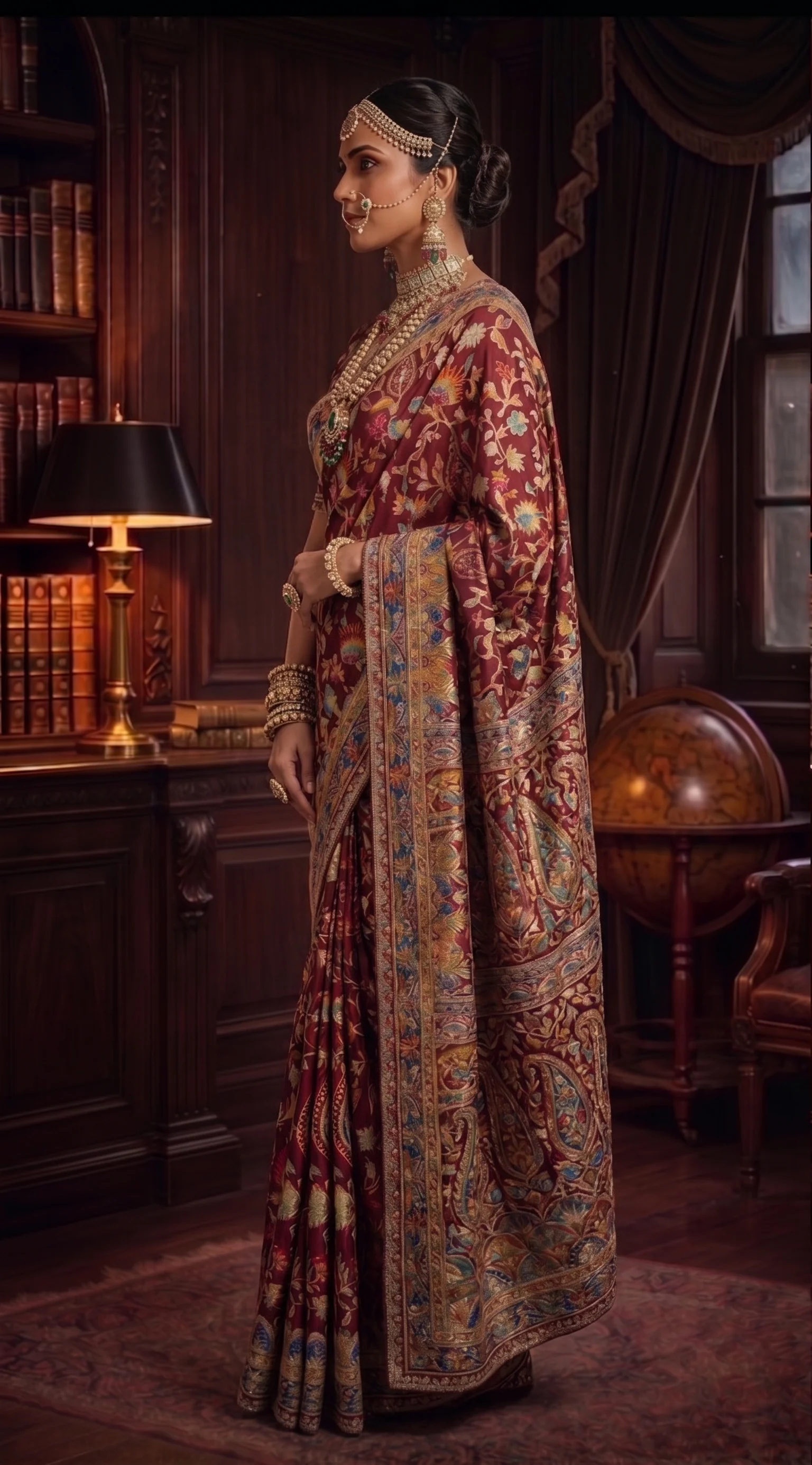 Maroon Heritage Printed Crepe Silk Saree - Image 4