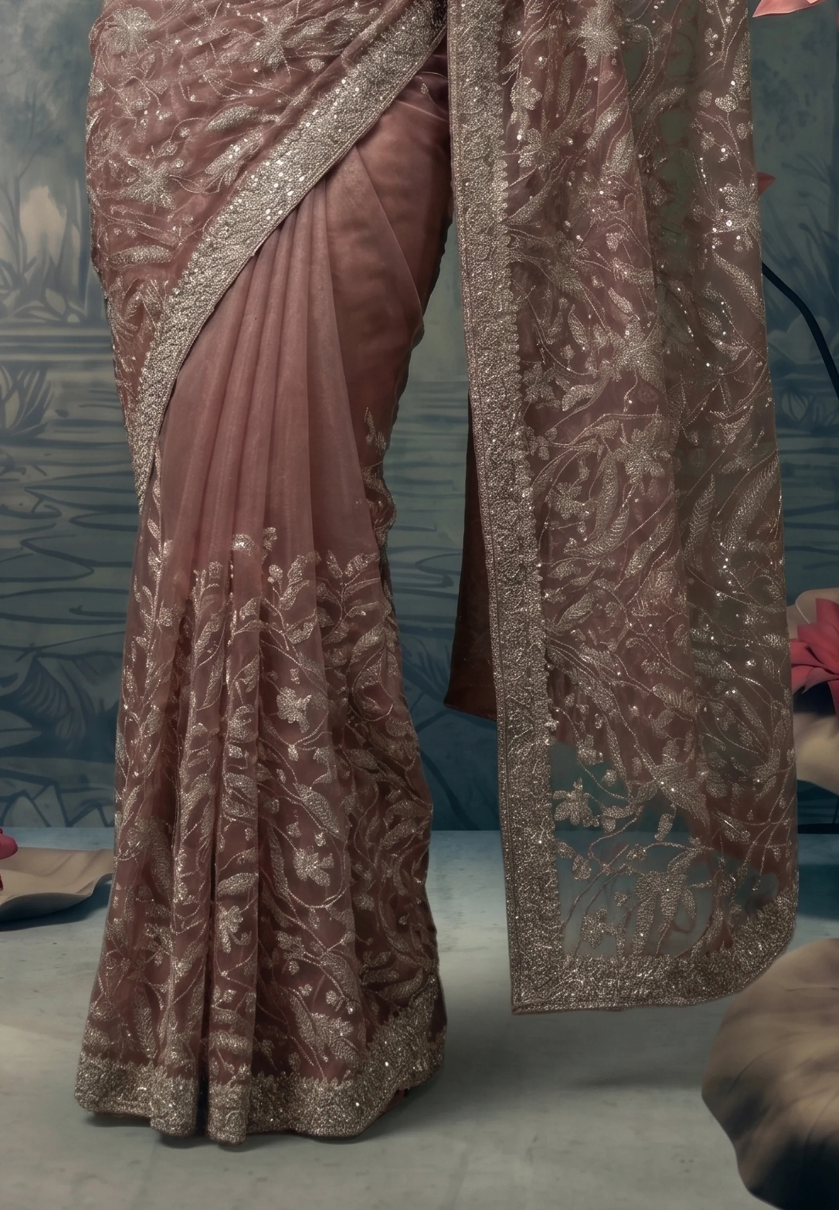 Mauve Mist Embellished Premium Net Saree - Image 4