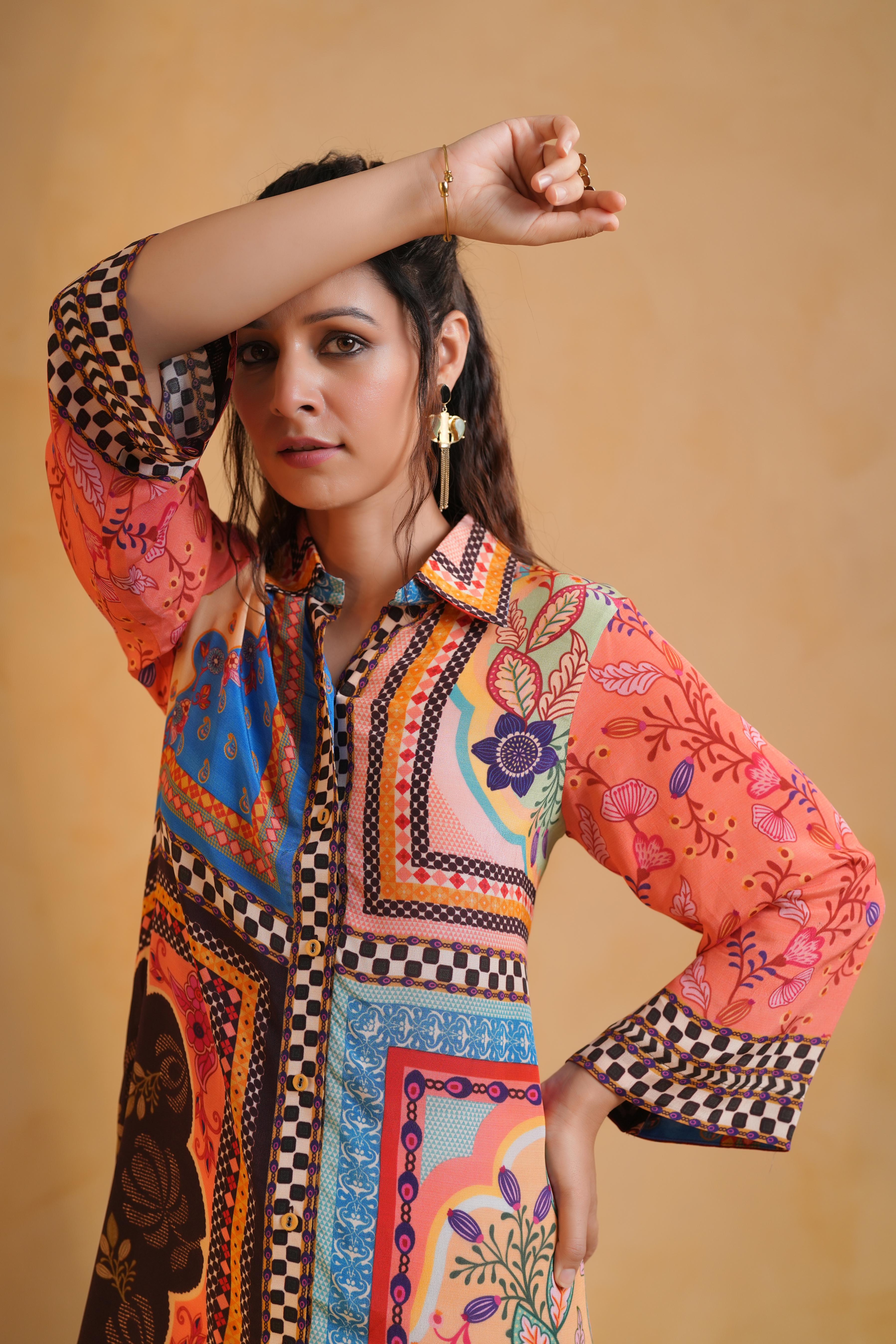 Multi-Color Printed Viscose Crepe Top - Image 2