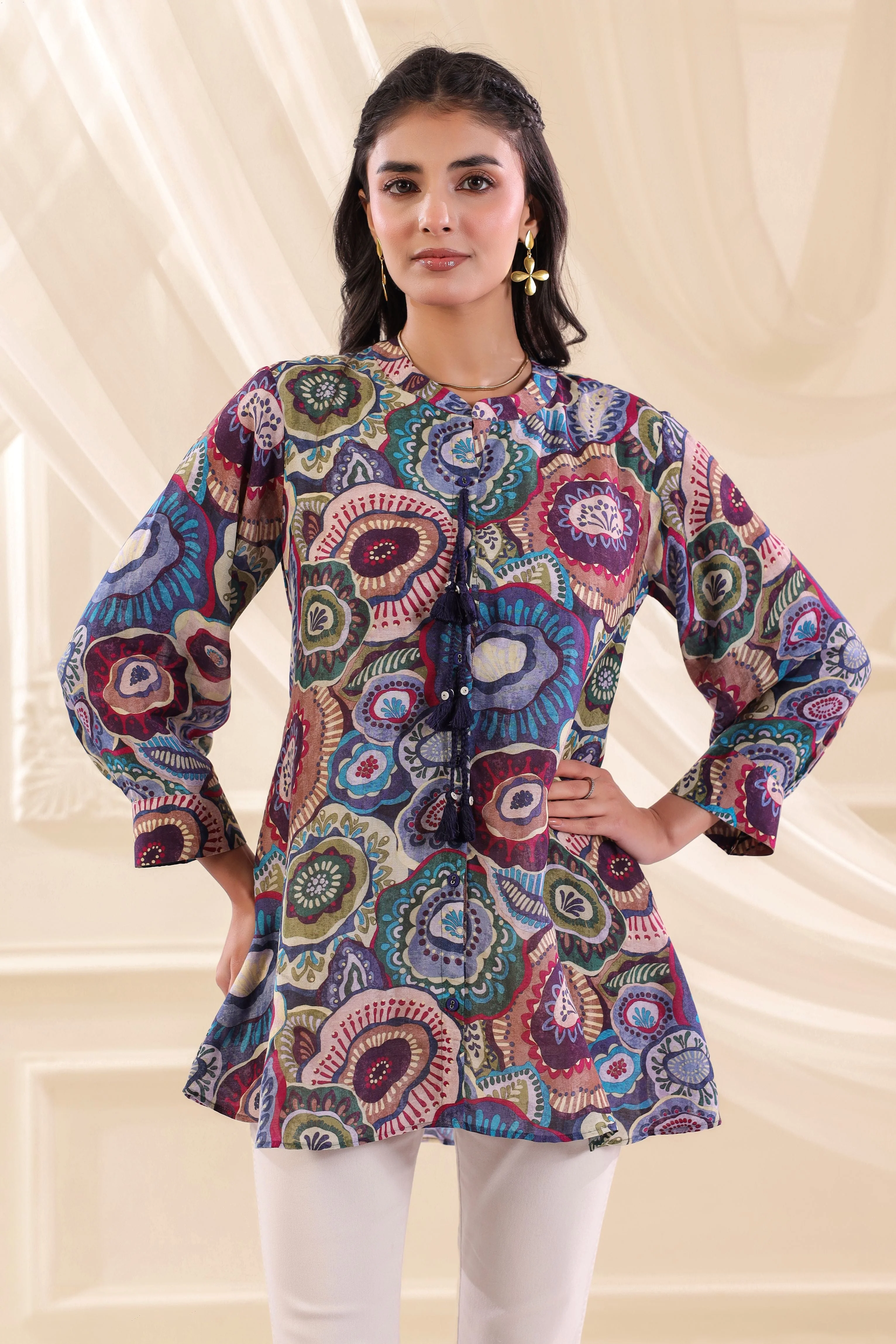 Multicolor Floral Printed Linen Top