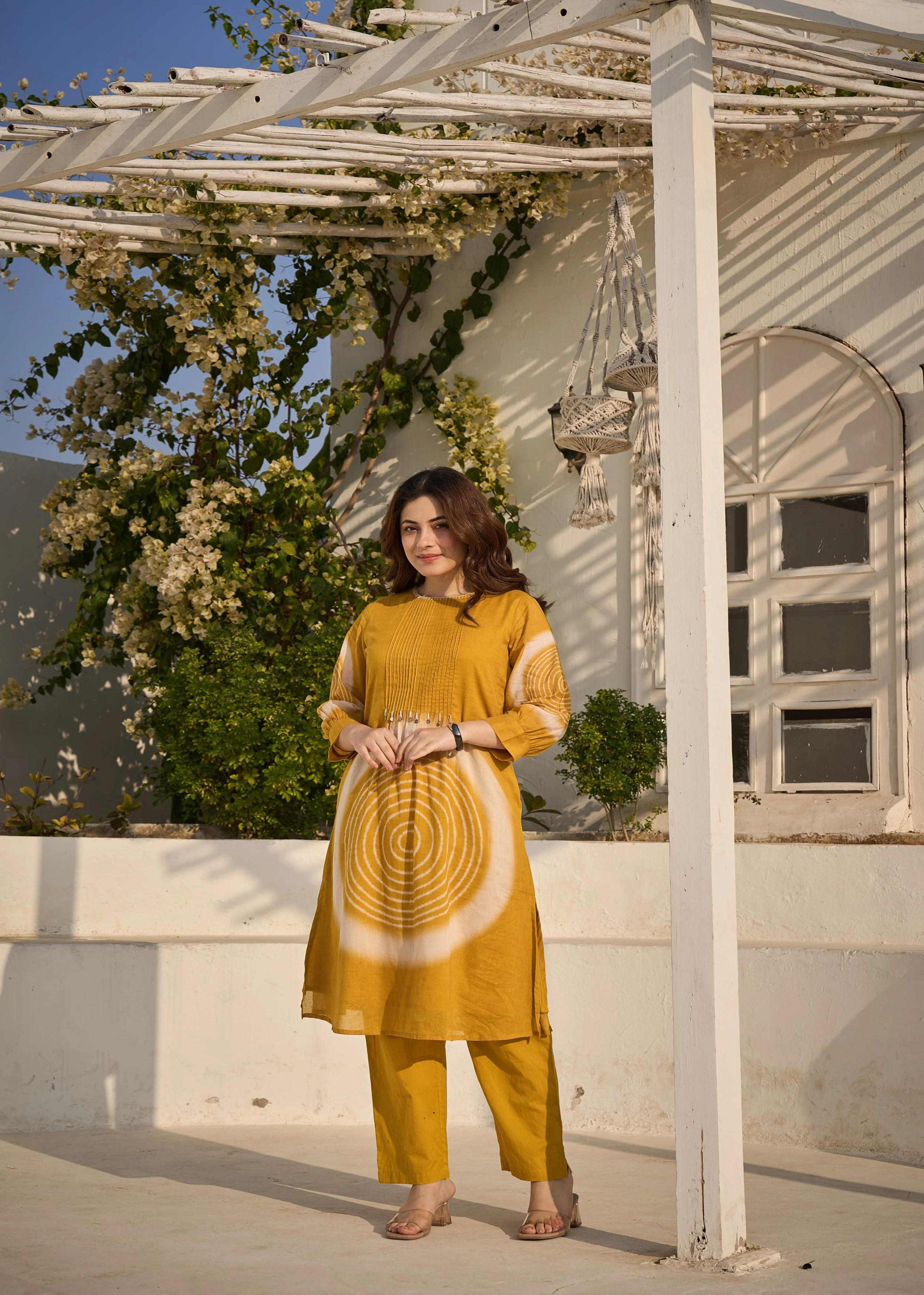 Mustard Yellow Embroidered Mul-Cotton Kurta Set - Image 6