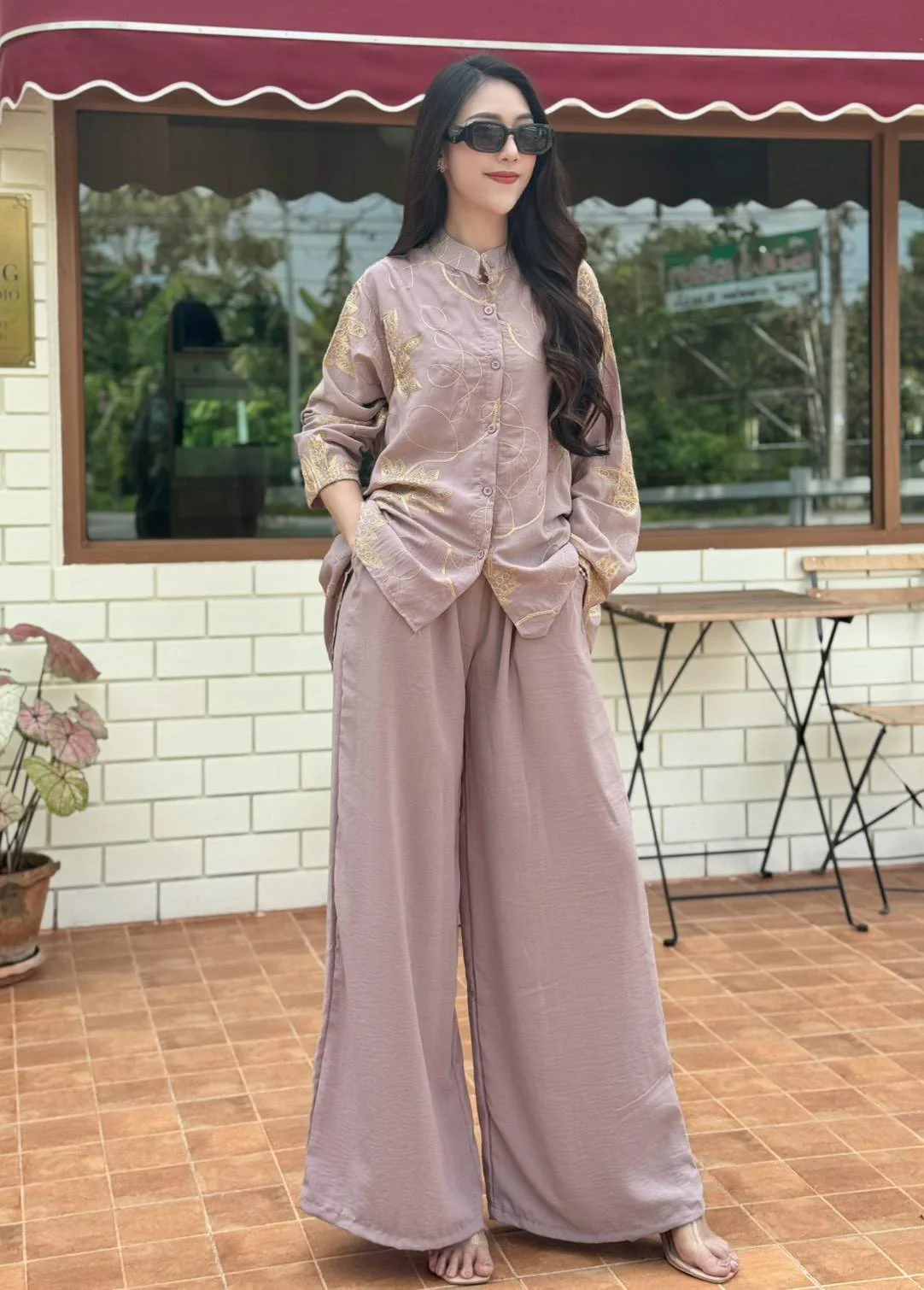 Muted Mauve Embellished Crepe Silk Co-Ord Set - Image 6