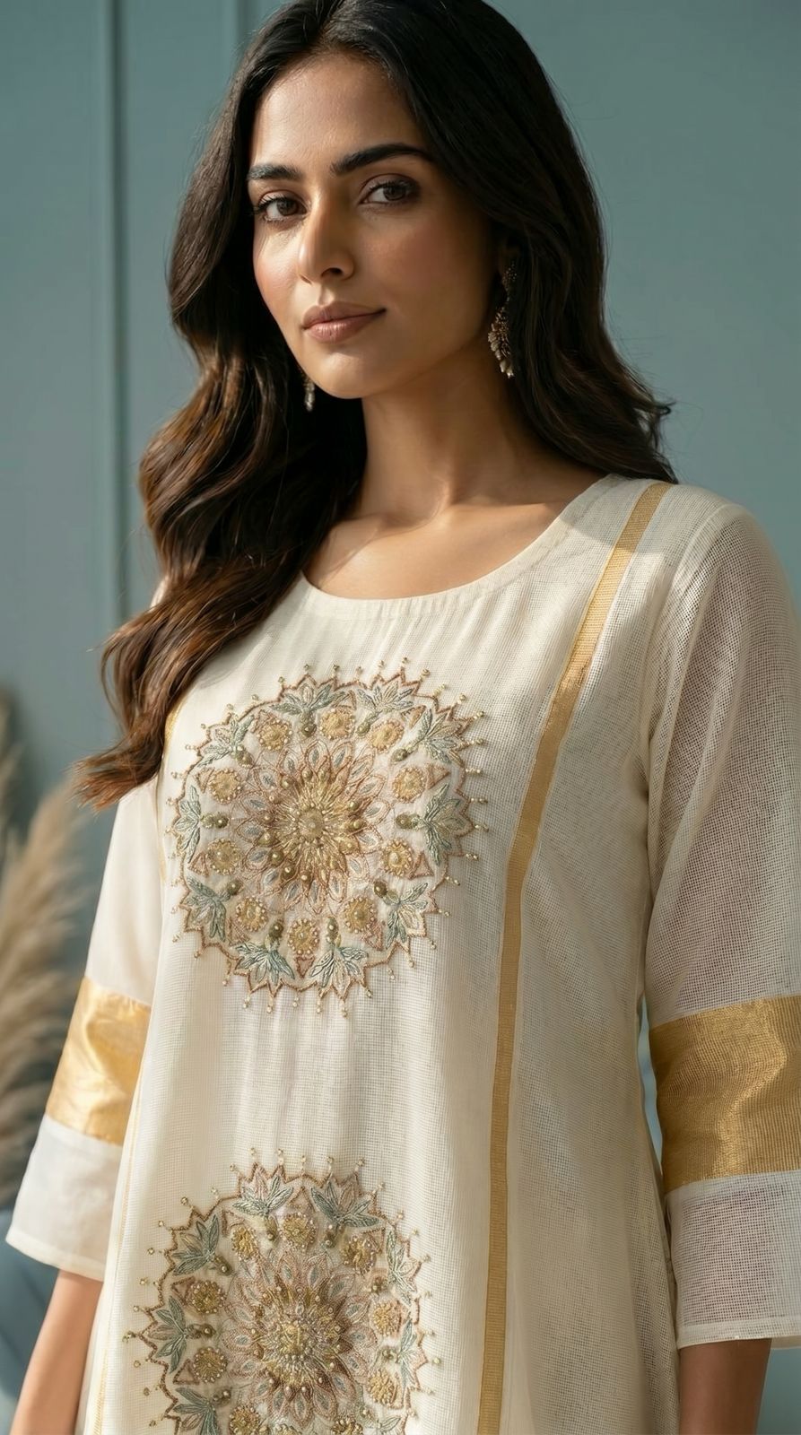 Off-White Embellished Mul Chanderi Silk Co-ord Set - Image 2
