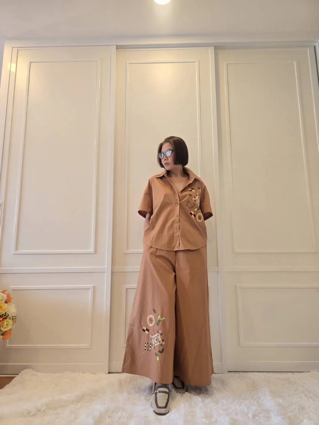 Peach Abstract Embroidered Cotton Co-ord Set - Image 3