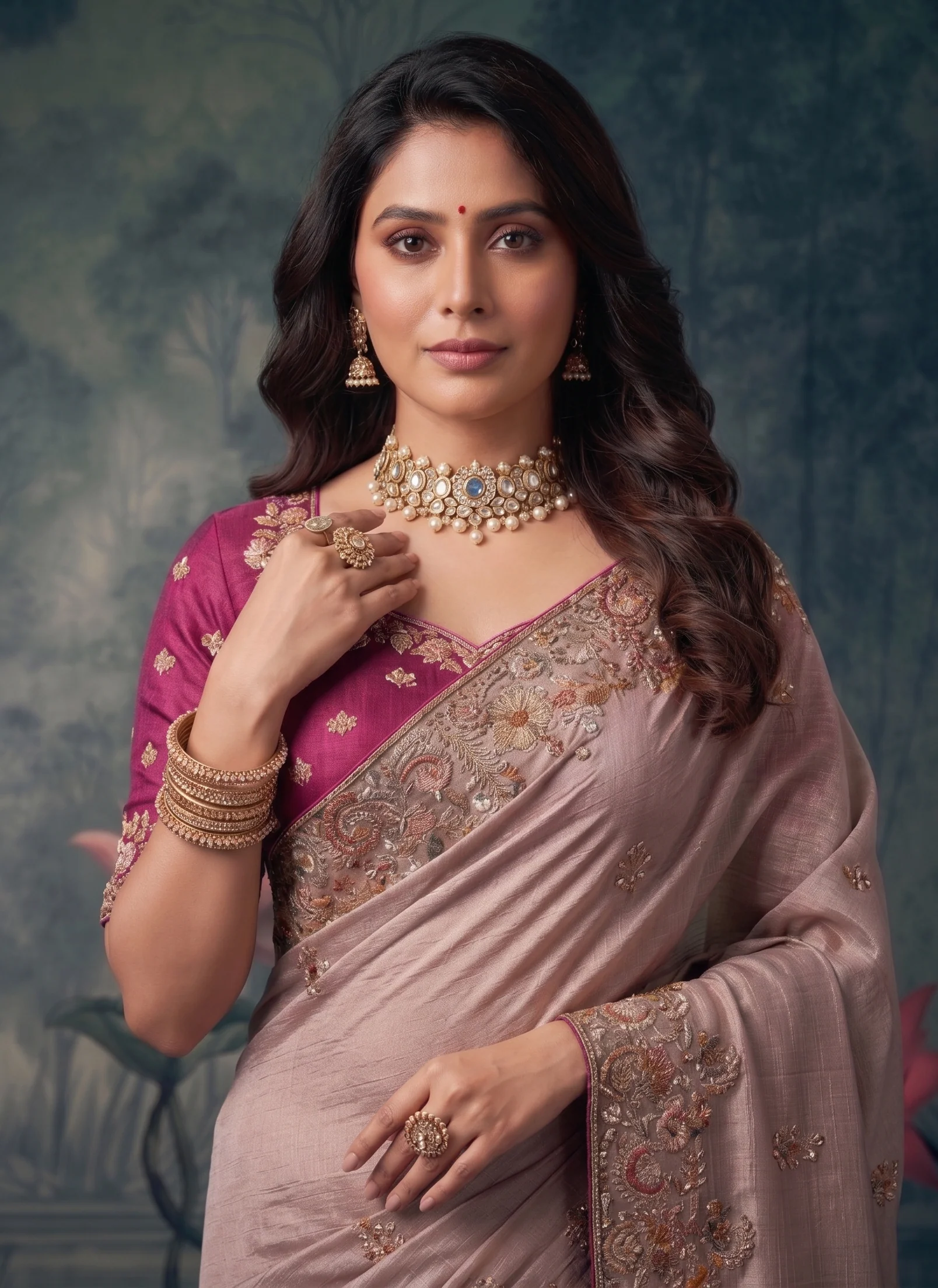 Mauve Dust Embellished Tissue Silk Saree - Image 2