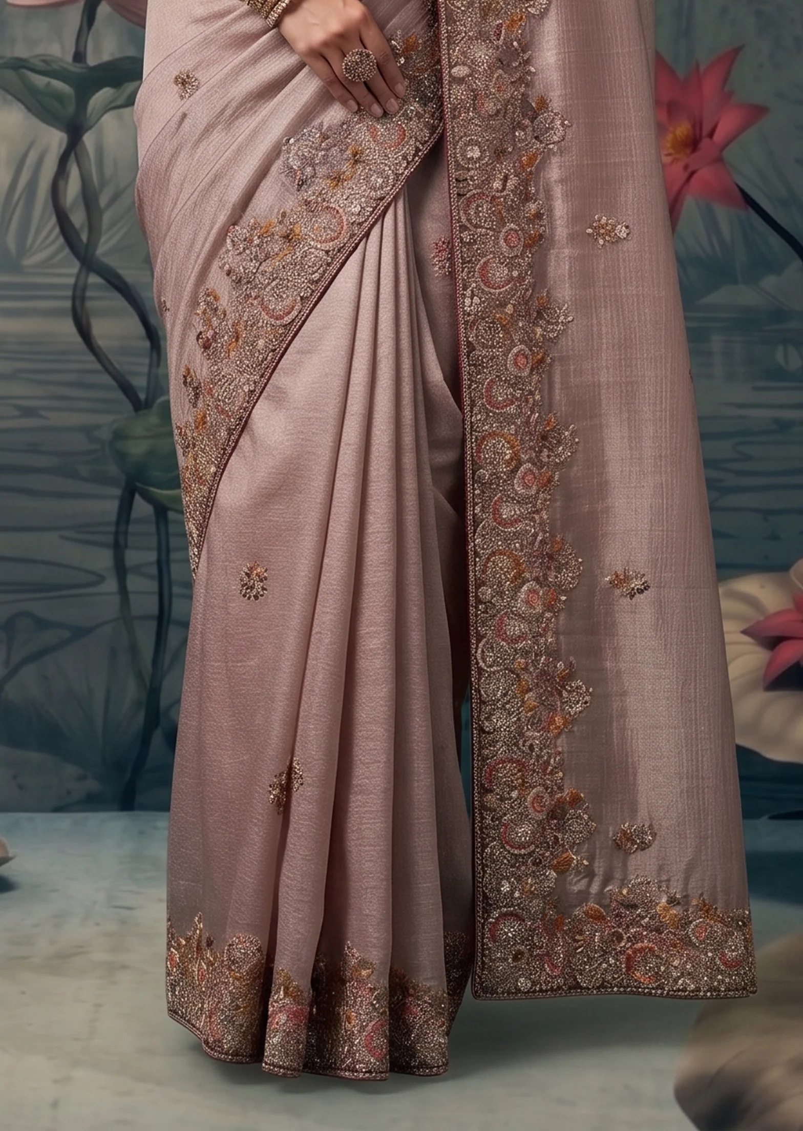 Mauve Dust Embellished Tissue Silk Saree - Image 5