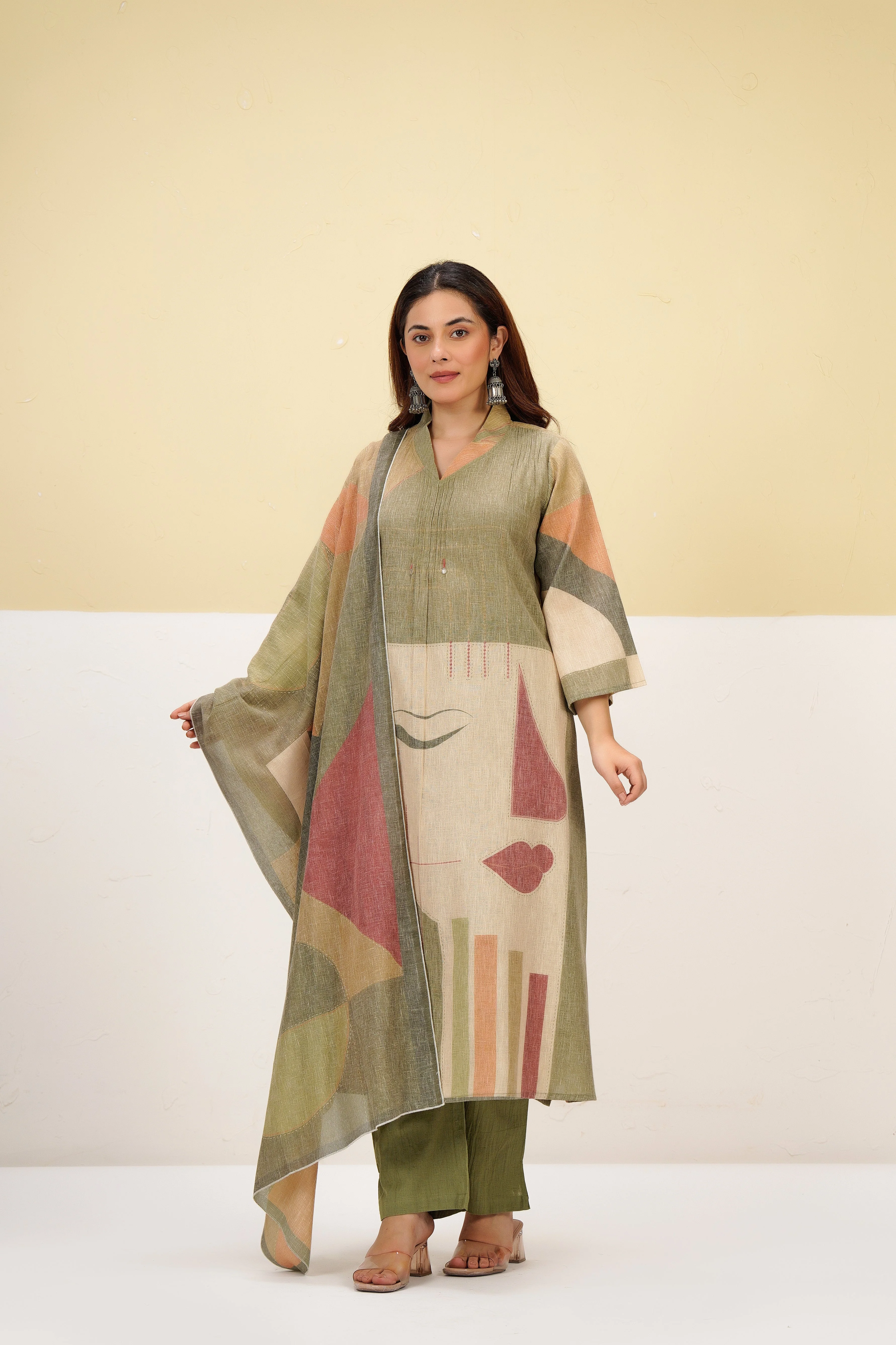 Earthy Glow Printed Cotton Linen Kurta Set
