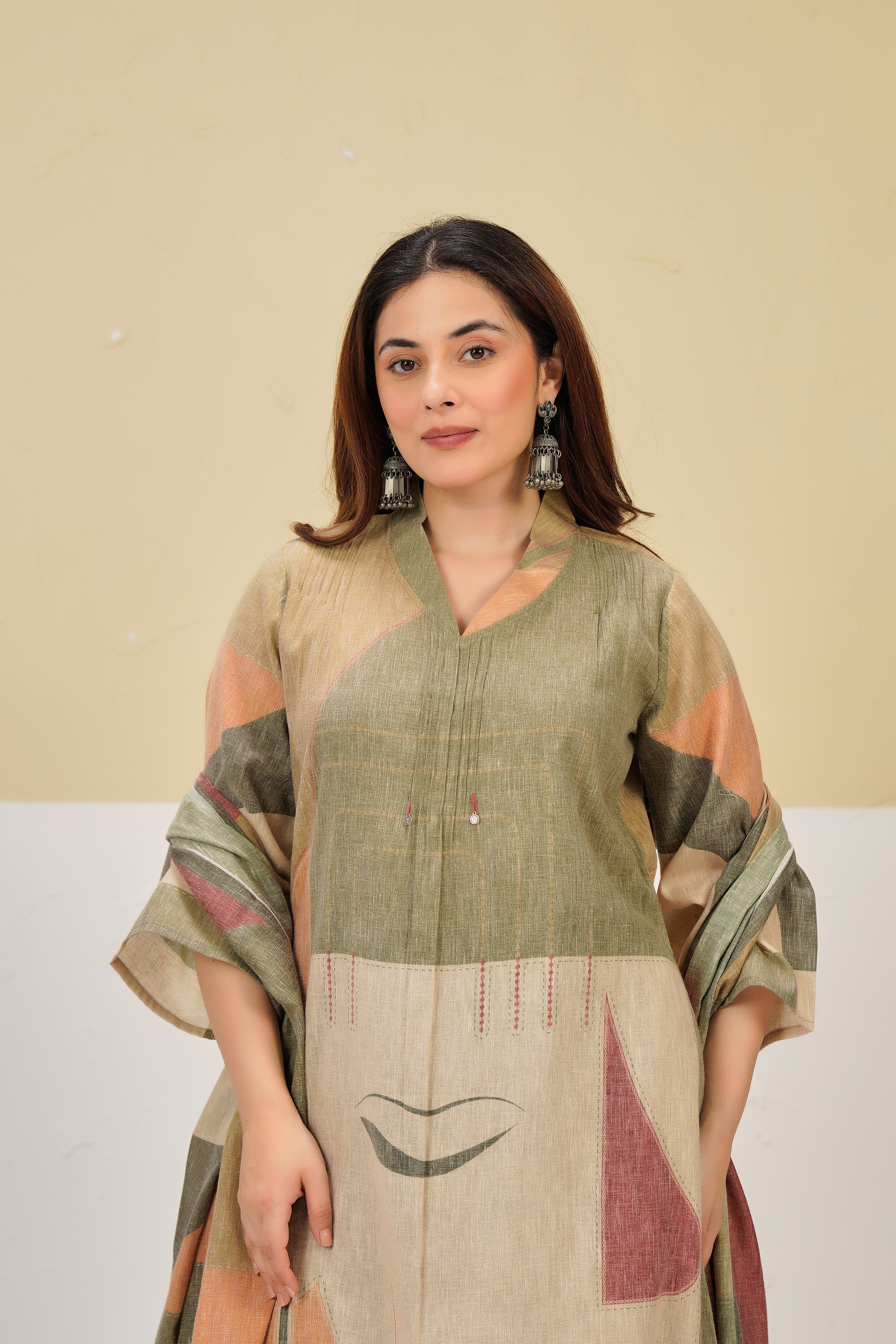 Earthy Glow Printed Cotton Linen Kurta Set - Image 3