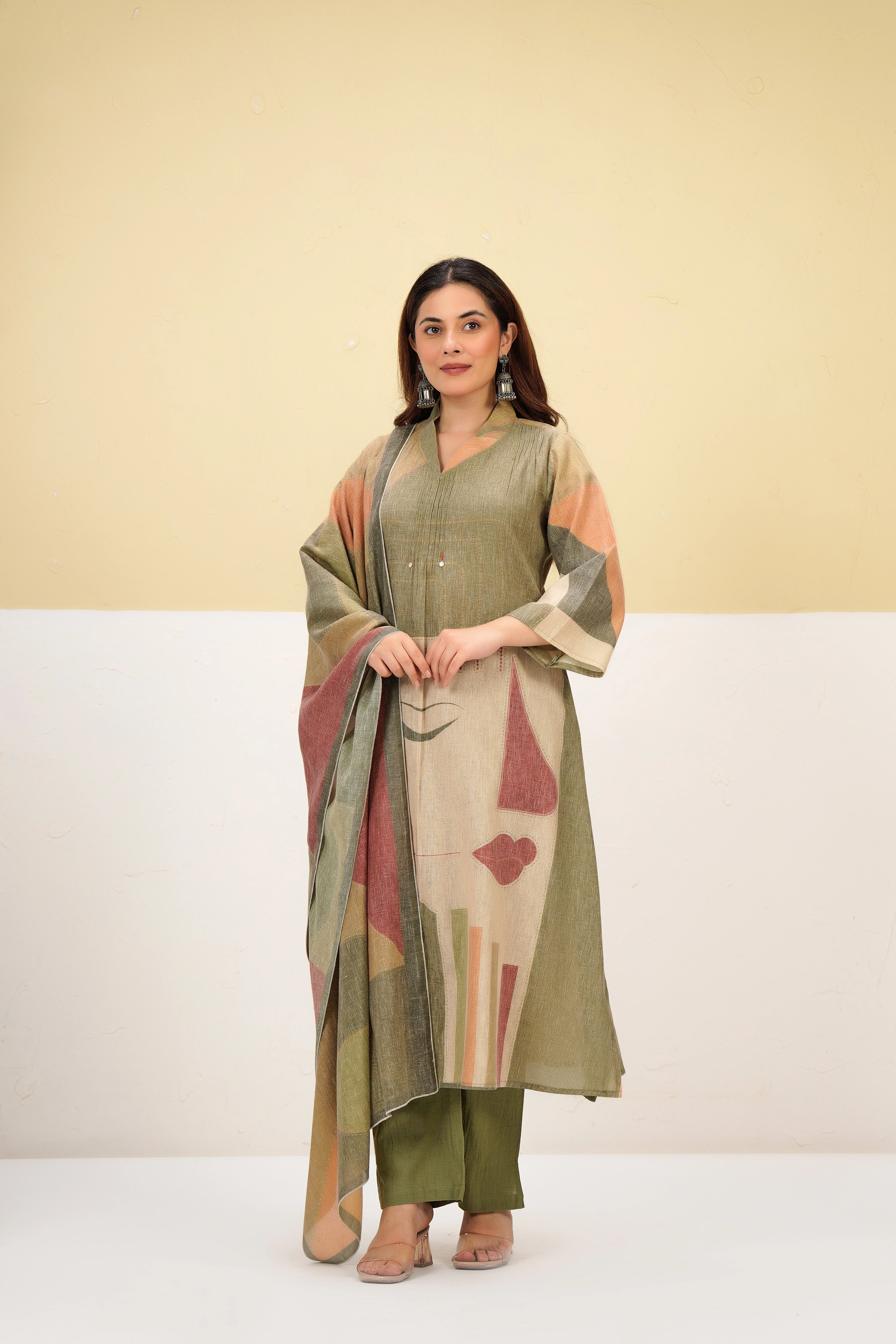 Earthy Glow Printed Cotton Linen Kurta Set - Image 4