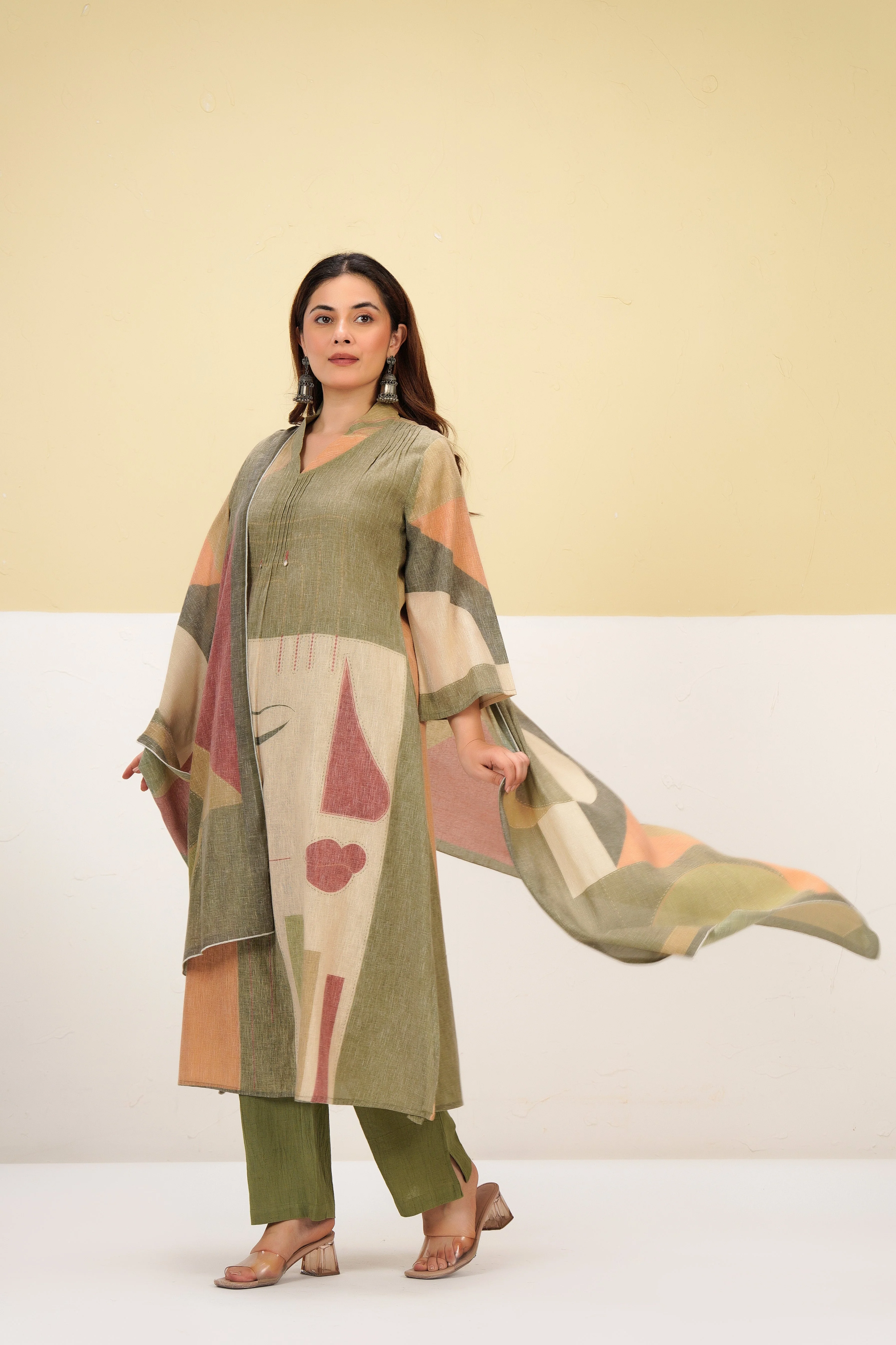Earthy Glow Printed Cotton Linen Kurta Set - Image 6