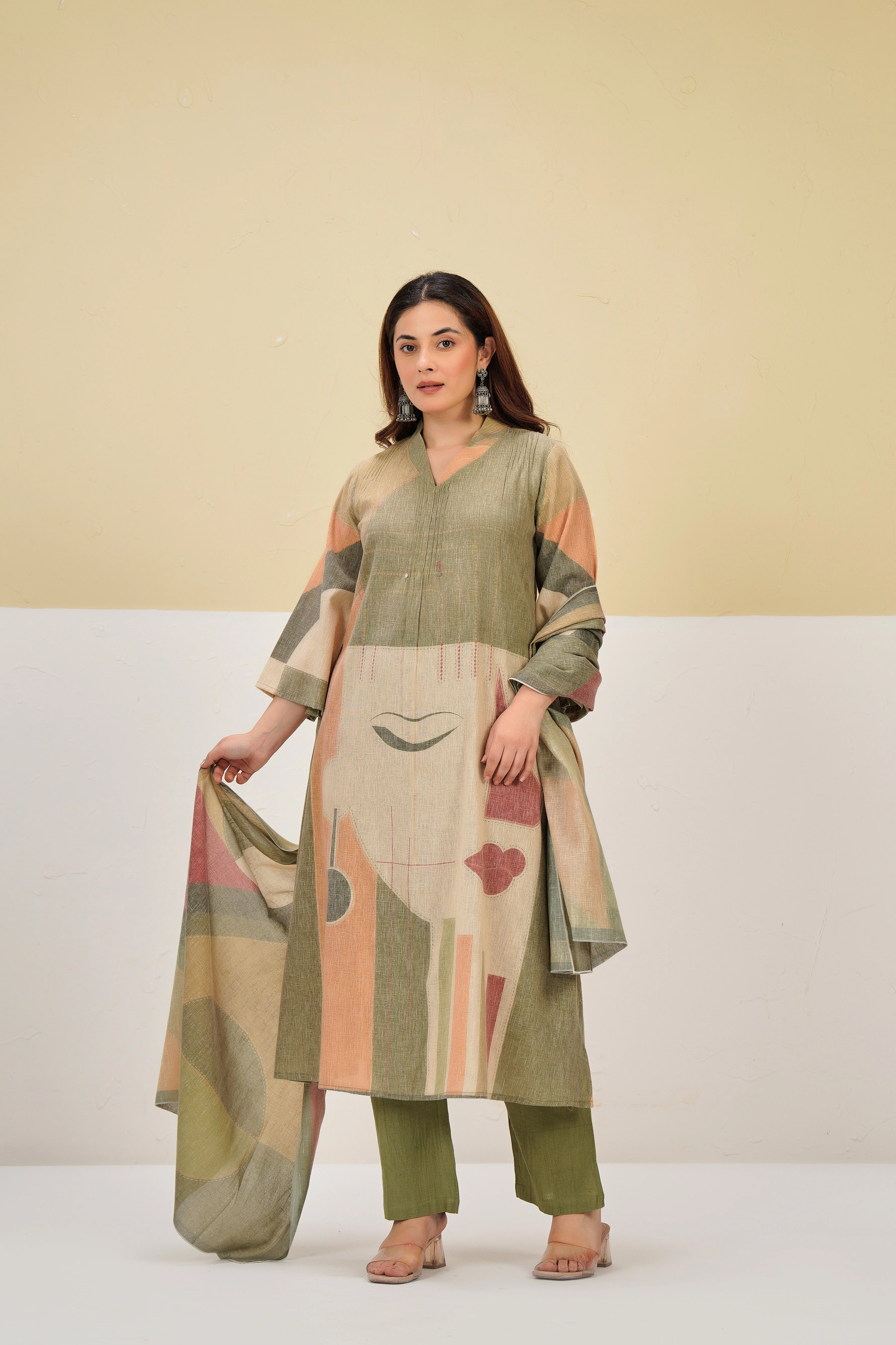 Earthy Glow Printed Cotton Linen Kurta Set - Image 8