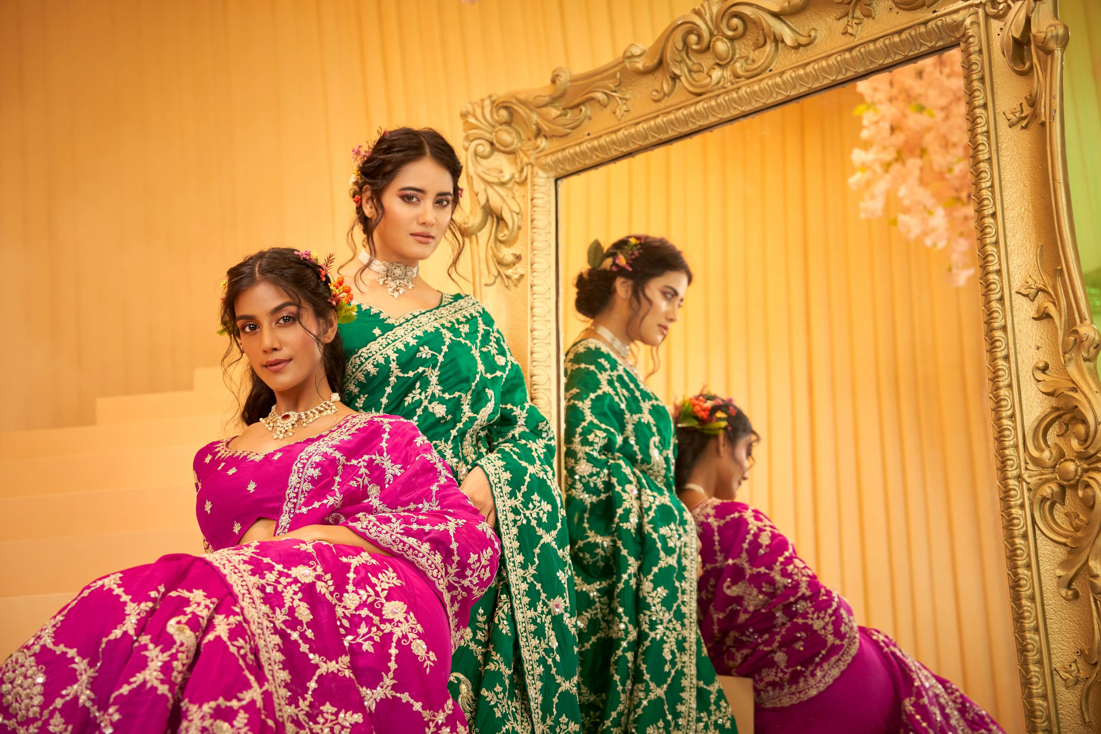 Emerald Green Embellished Premium Silk Saree - Image 2