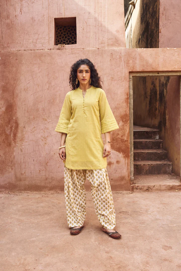 Pastel Yellow Mul-Cotton Kurta Set