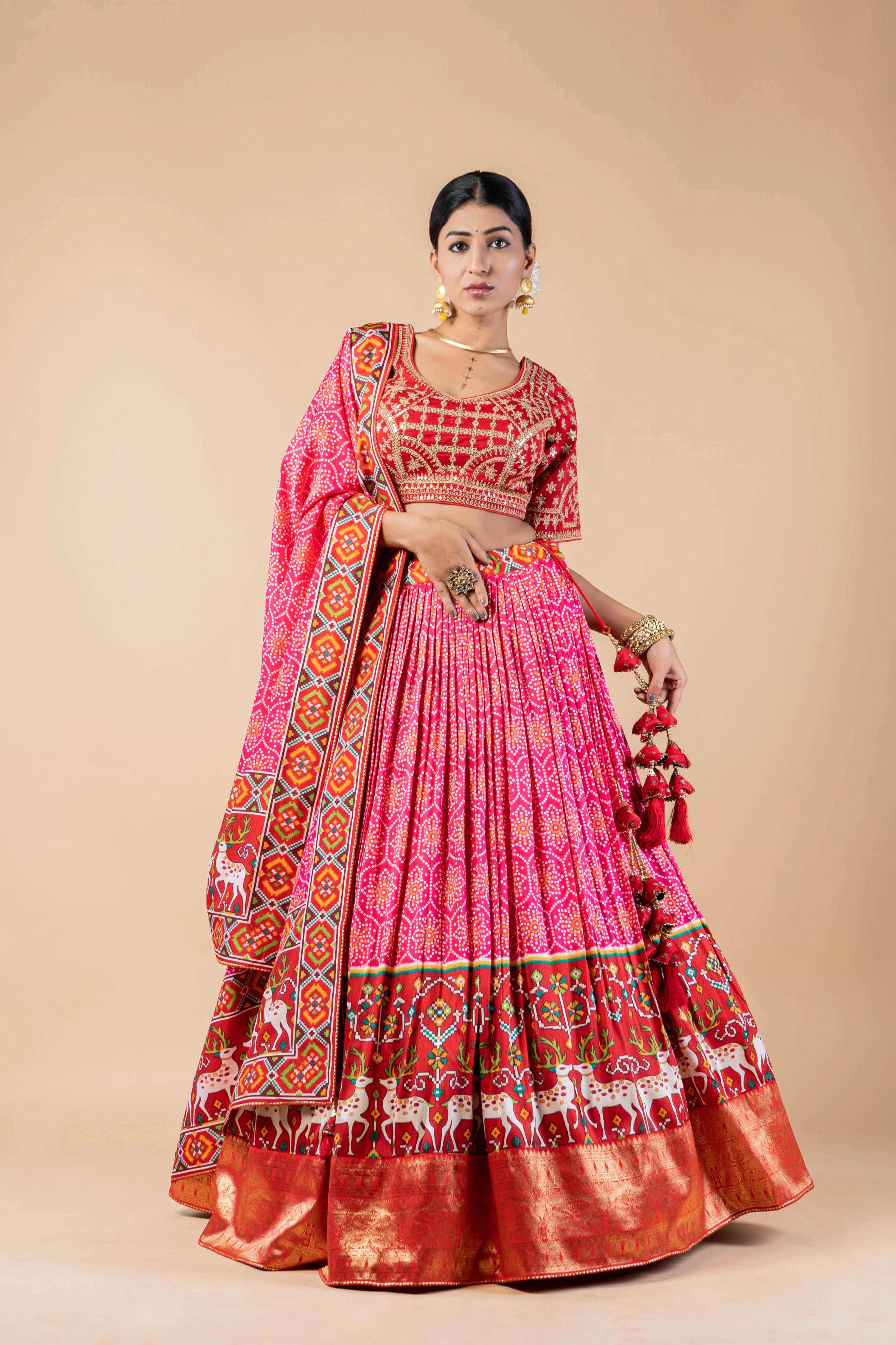 Petal Pink Printed Brocade Silk Lehenga Set