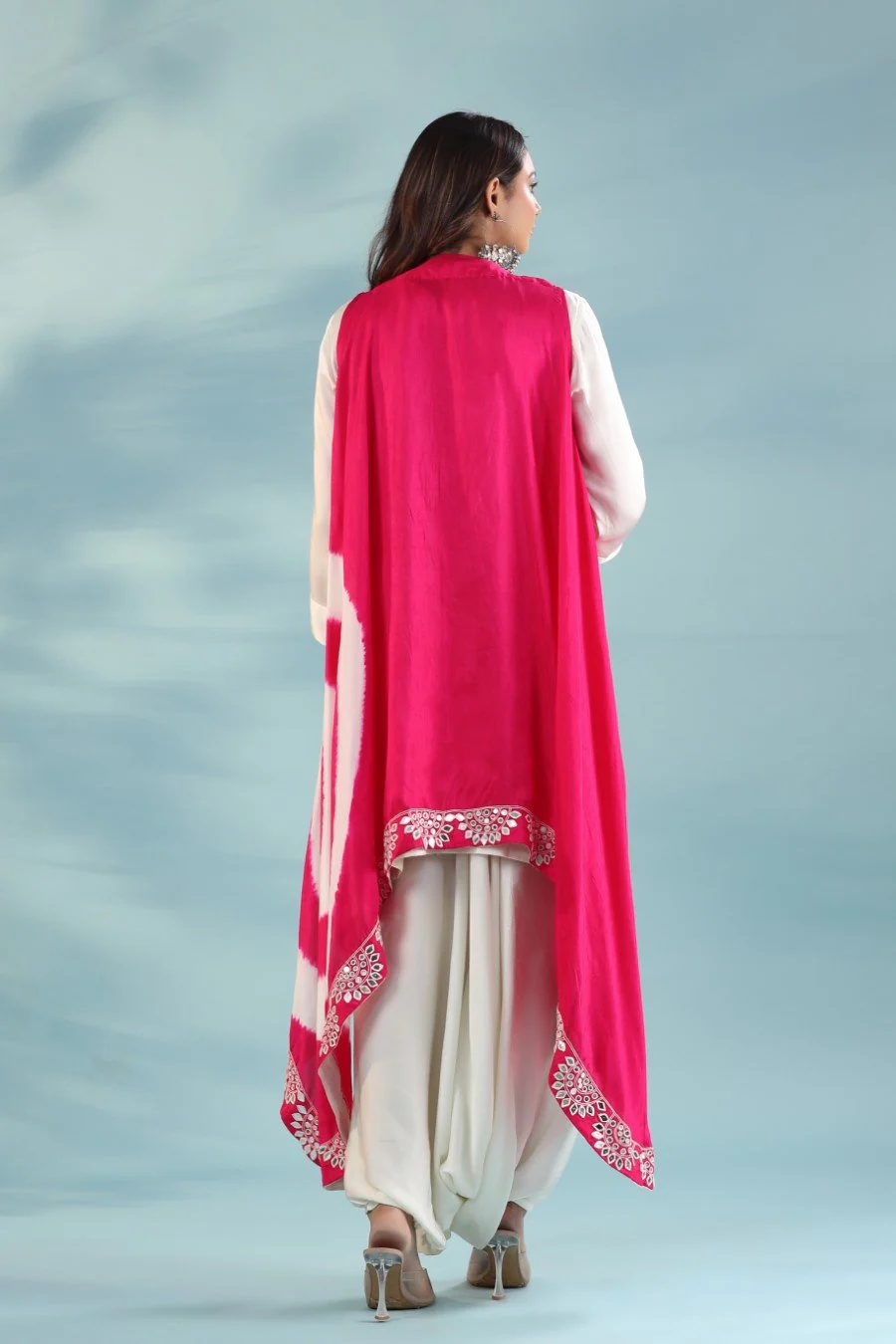 Pink Embellished Cape with Dhoti Pants & Tunic - Image 5