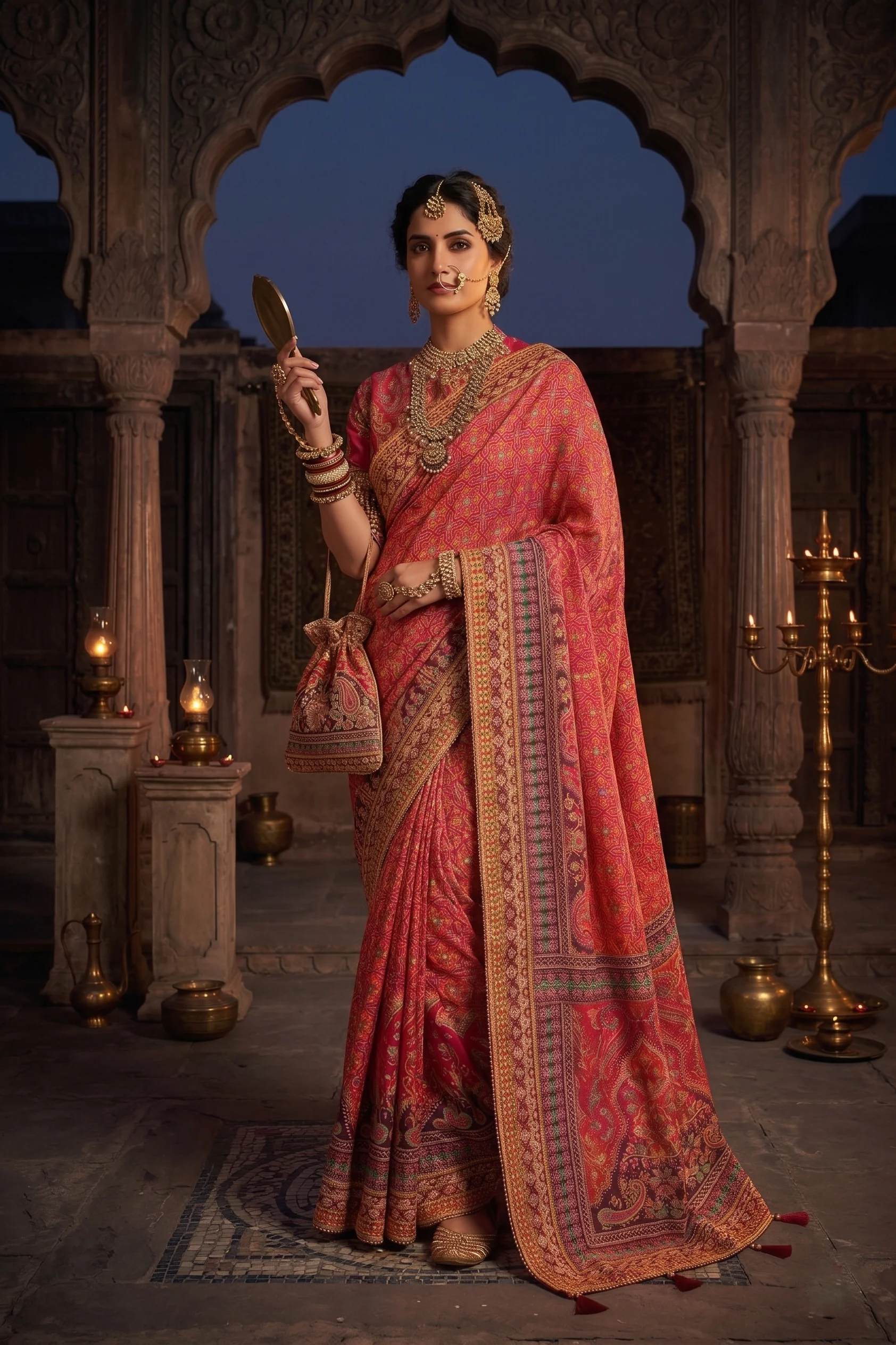Pink Geometric Printed Crepe Silk Saree - Image 3