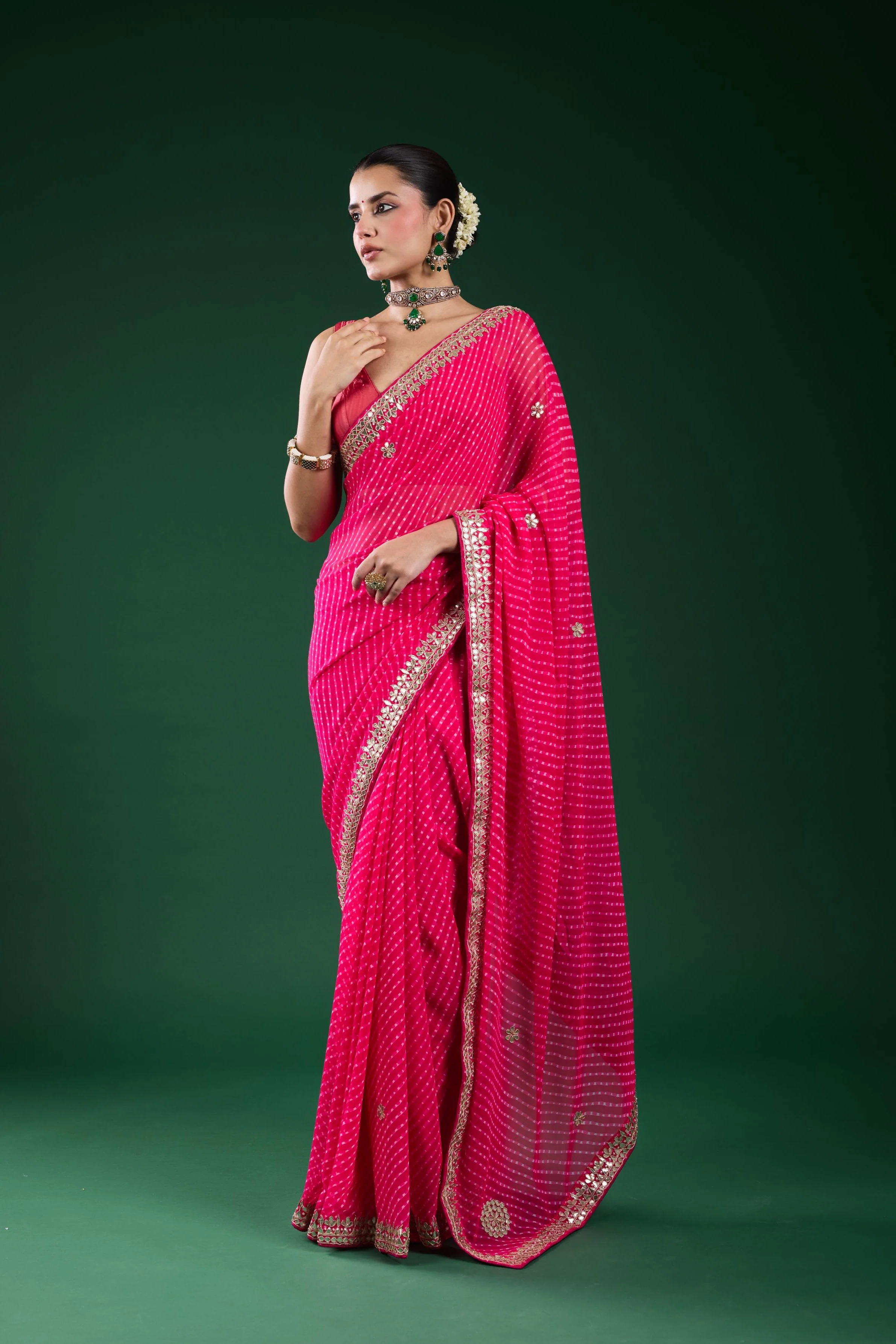 Pink Gotta Georgette Silk Saree - Image 2