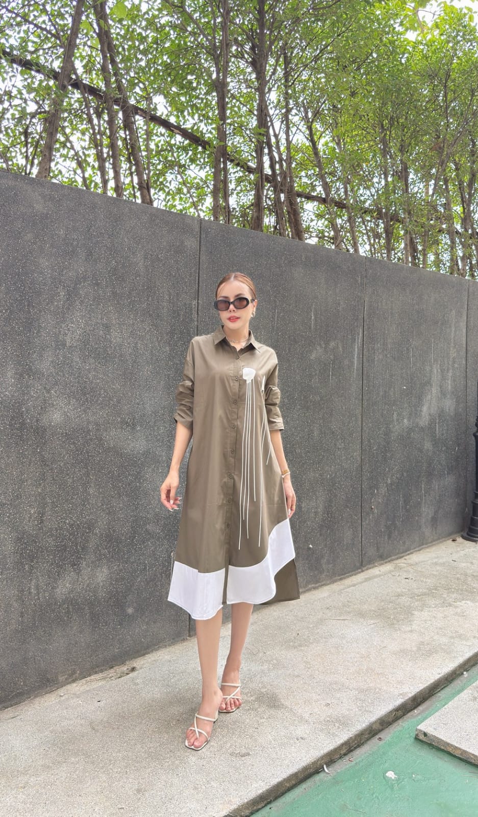 Moss Green Plastisol Print Cotton Tunic Dress - Image 2