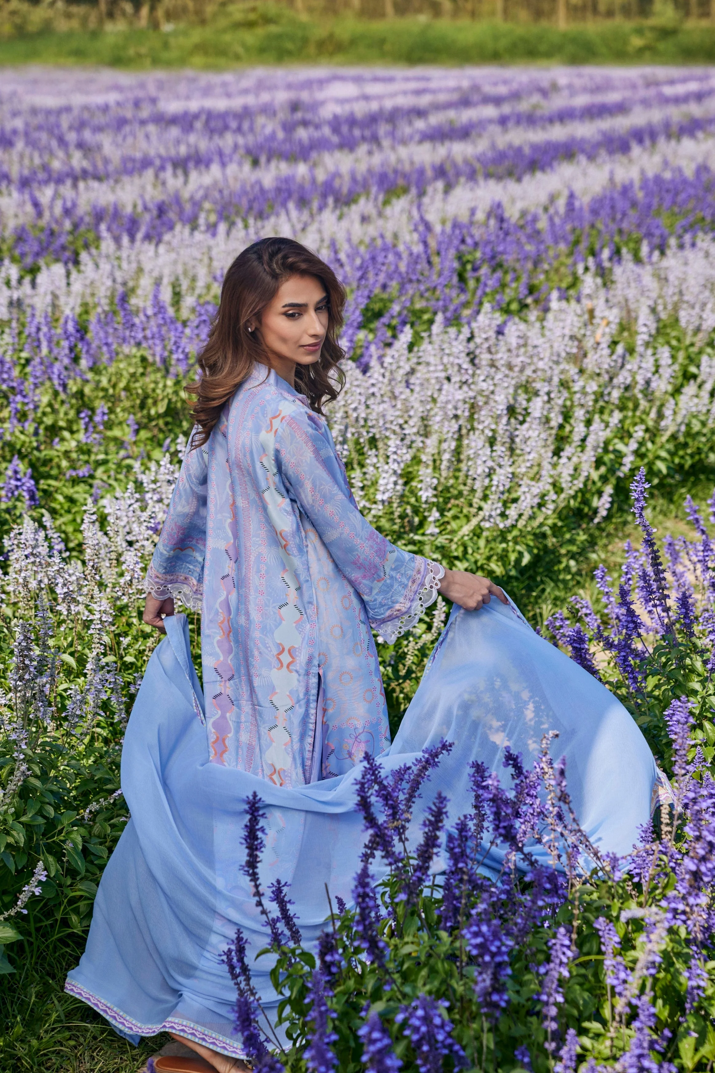 Powder Blue Embellished Crepe Silk Pant Set - Image 4