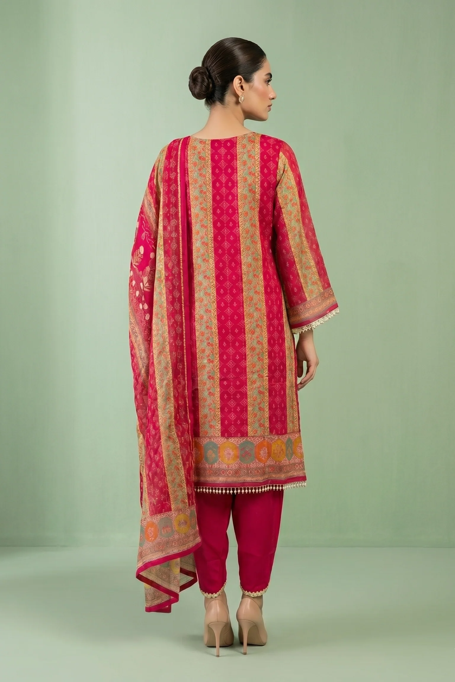 Gilded Crimson Printed Organza Silk Pant Set - Image 2