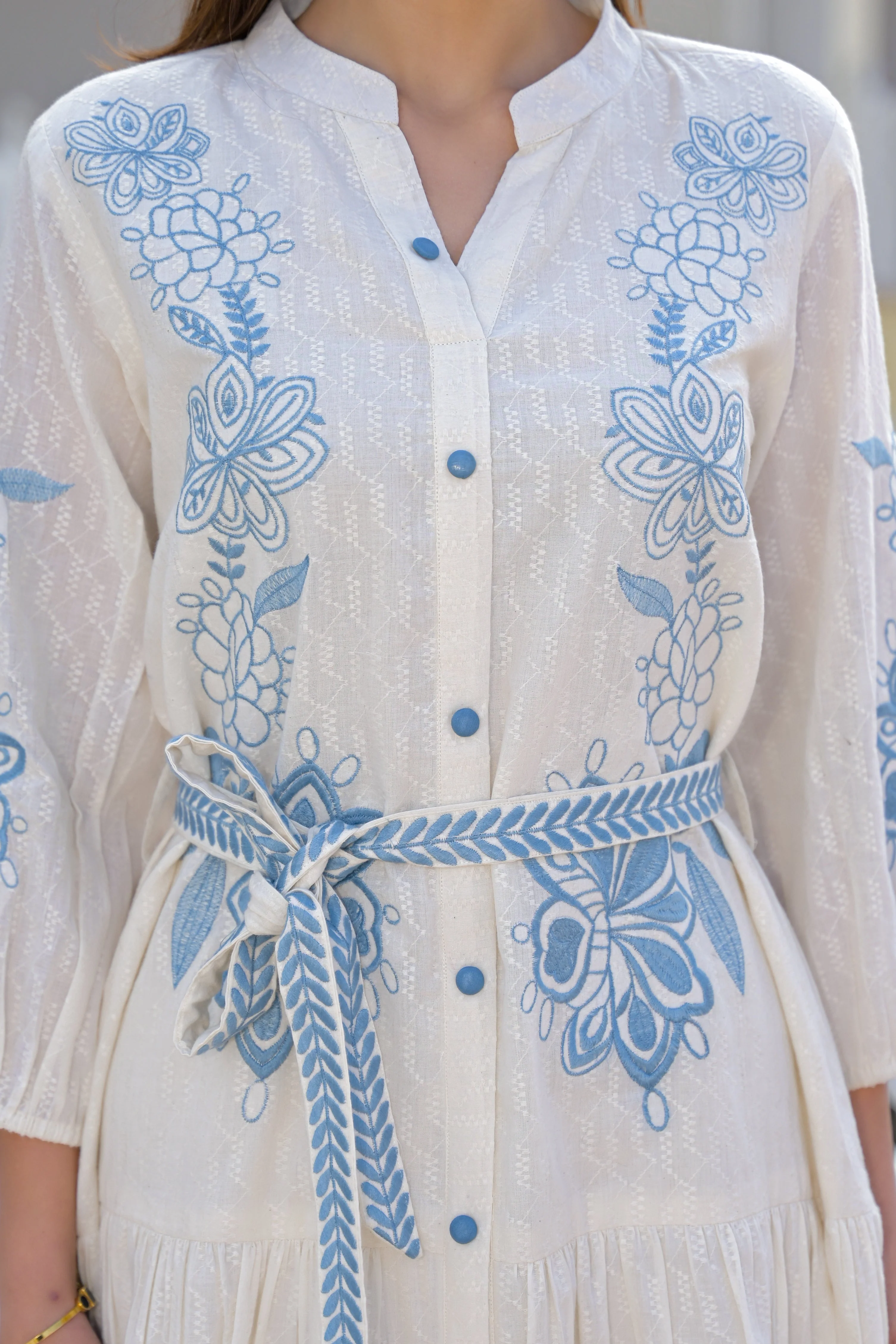 Blue Willow Embroidered Cotton Dress - Image 2