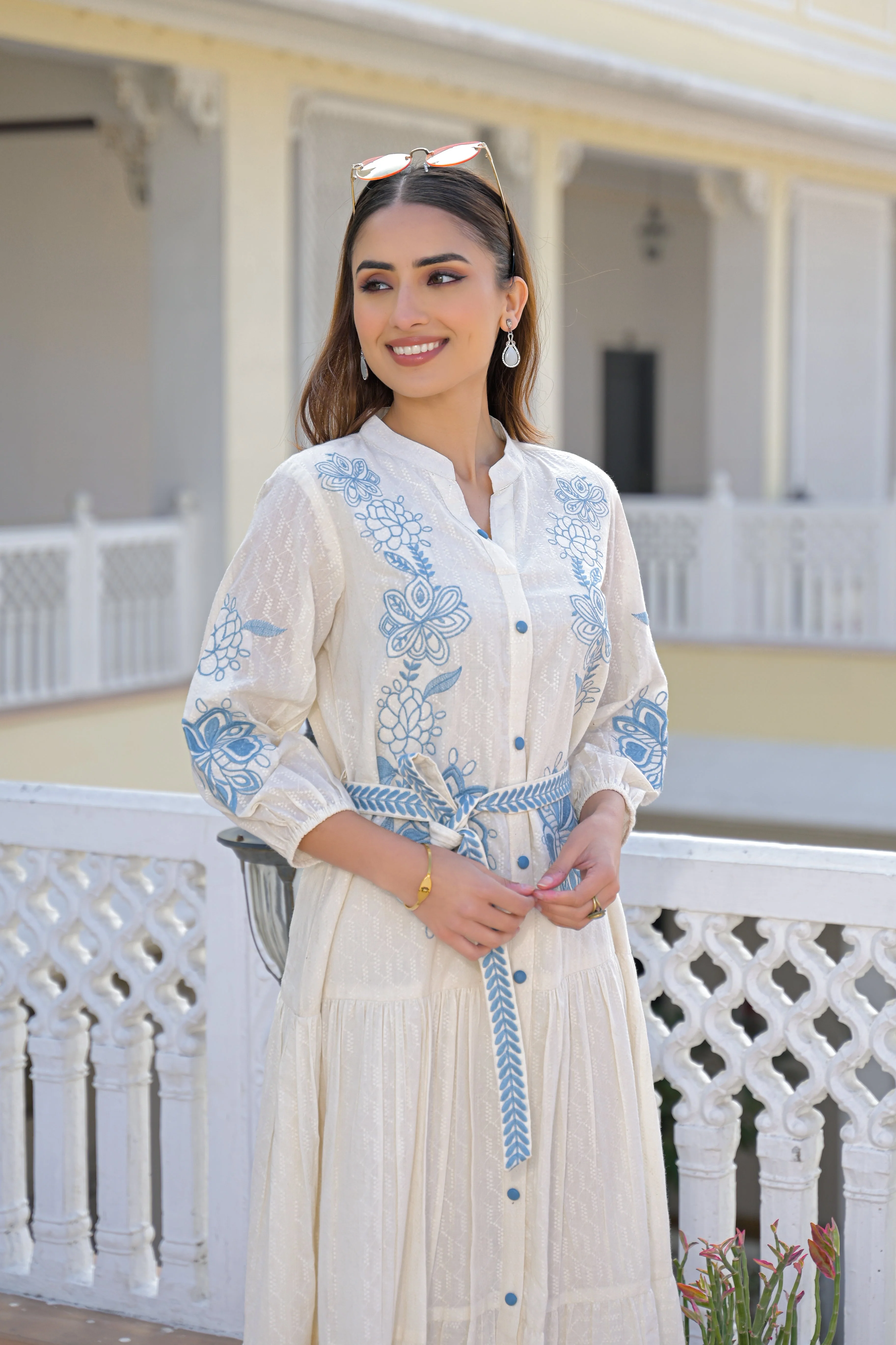 Blue Willow Embroidered Cotton Dress - Image 3