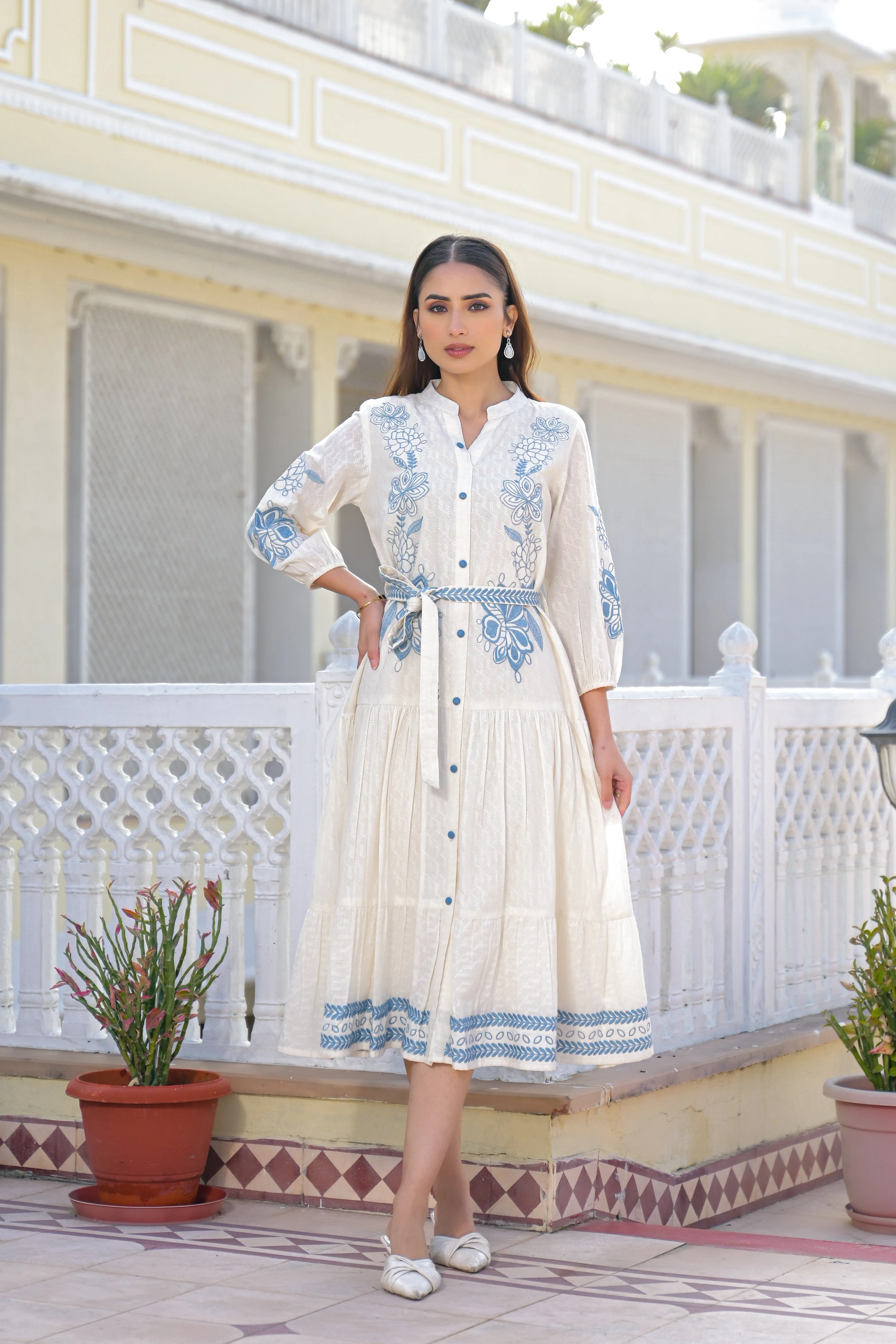 Blue Willow Embroidered Cotton Dress - Image 4