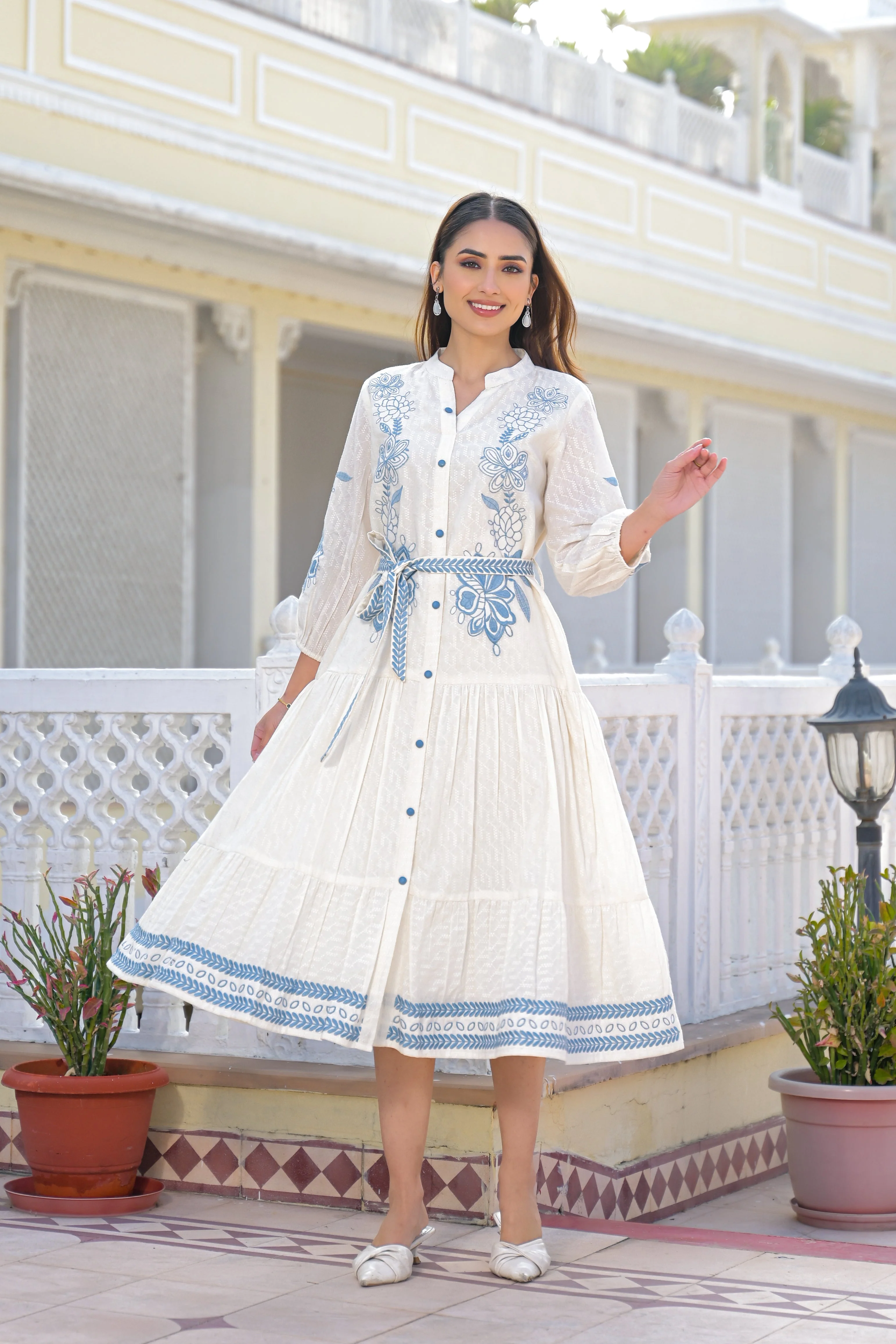 Blue Willow Embroidered Cotton Dress - Image 5