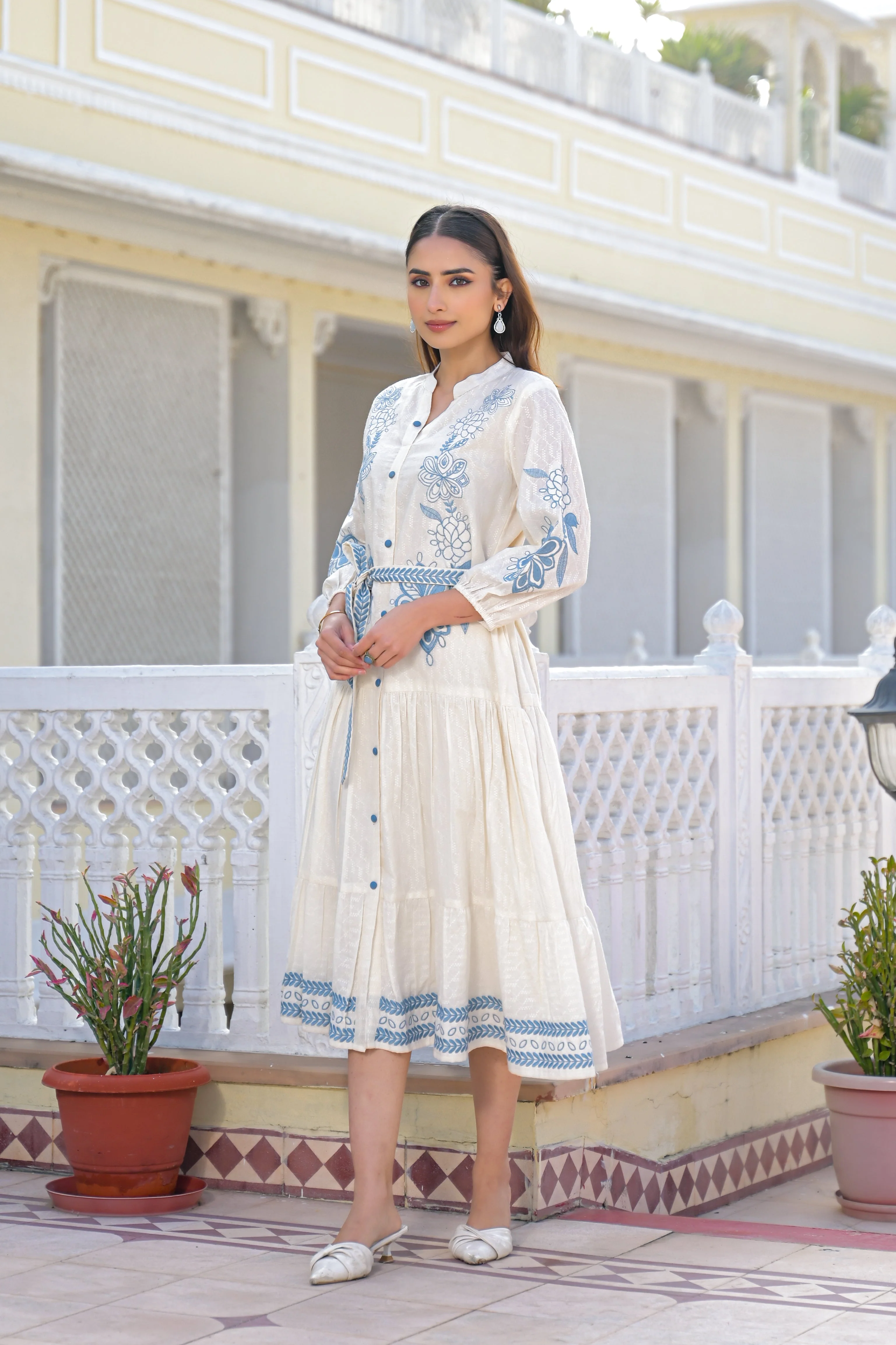 Blue Willow Embroidered Cotton Dress - Image 6