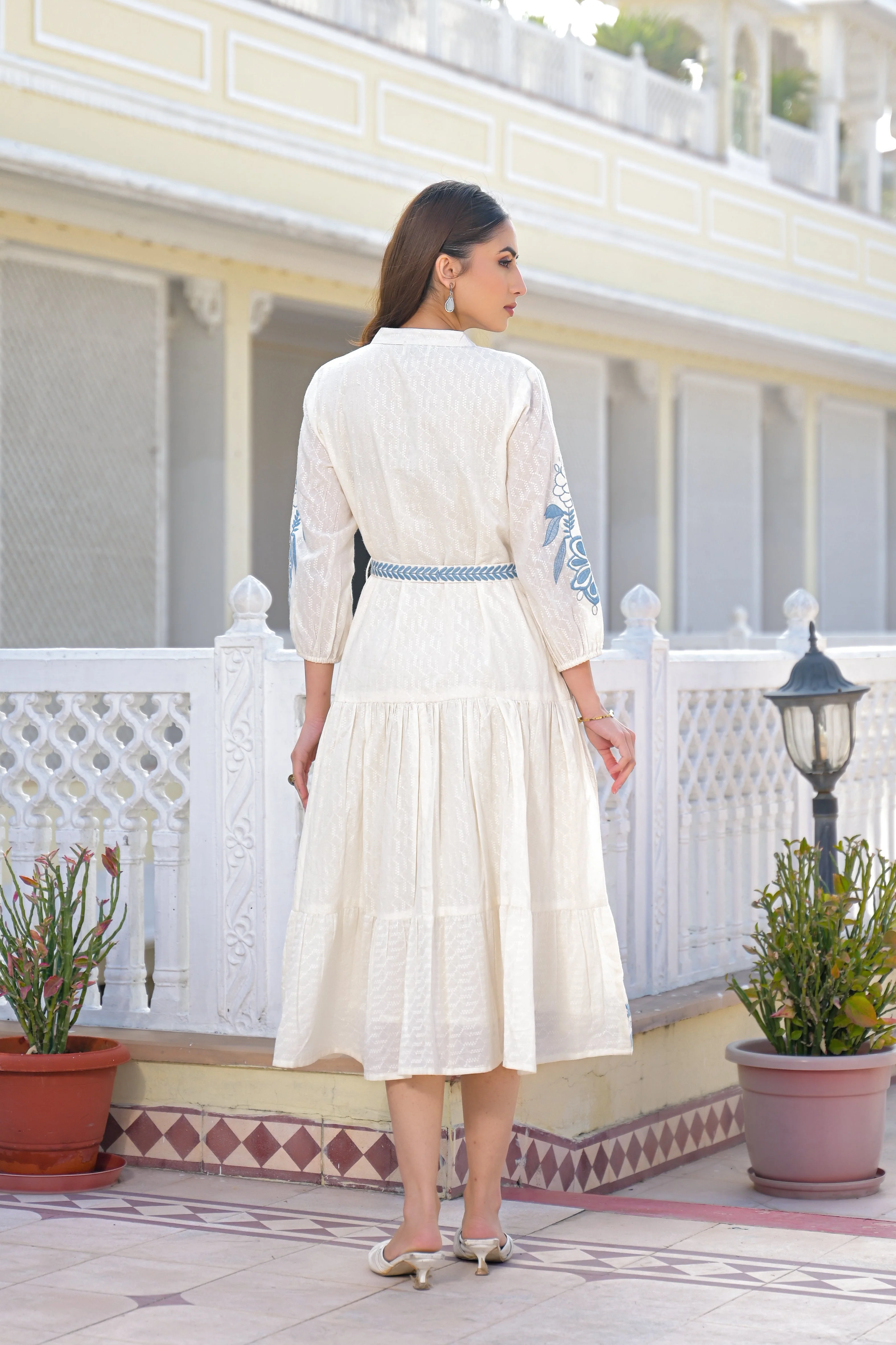 Blue Willow Embroidered Cotton Dress - Image 7