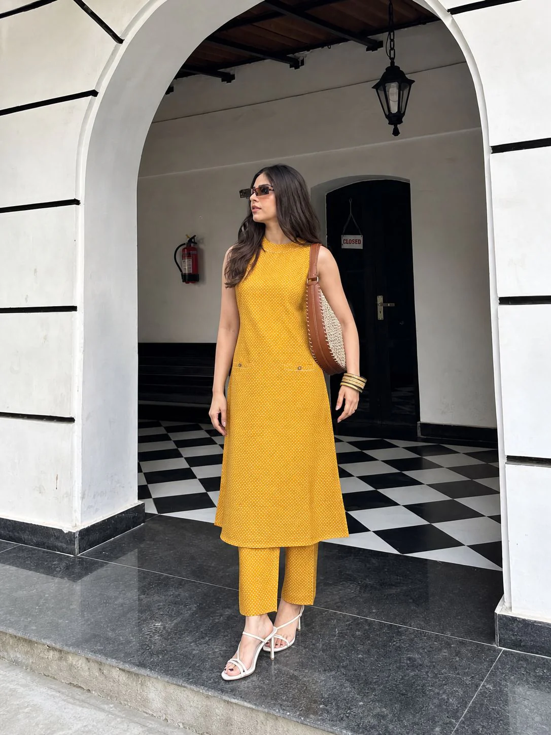 Mustard Yellow Printed Cotton Kurta Set
