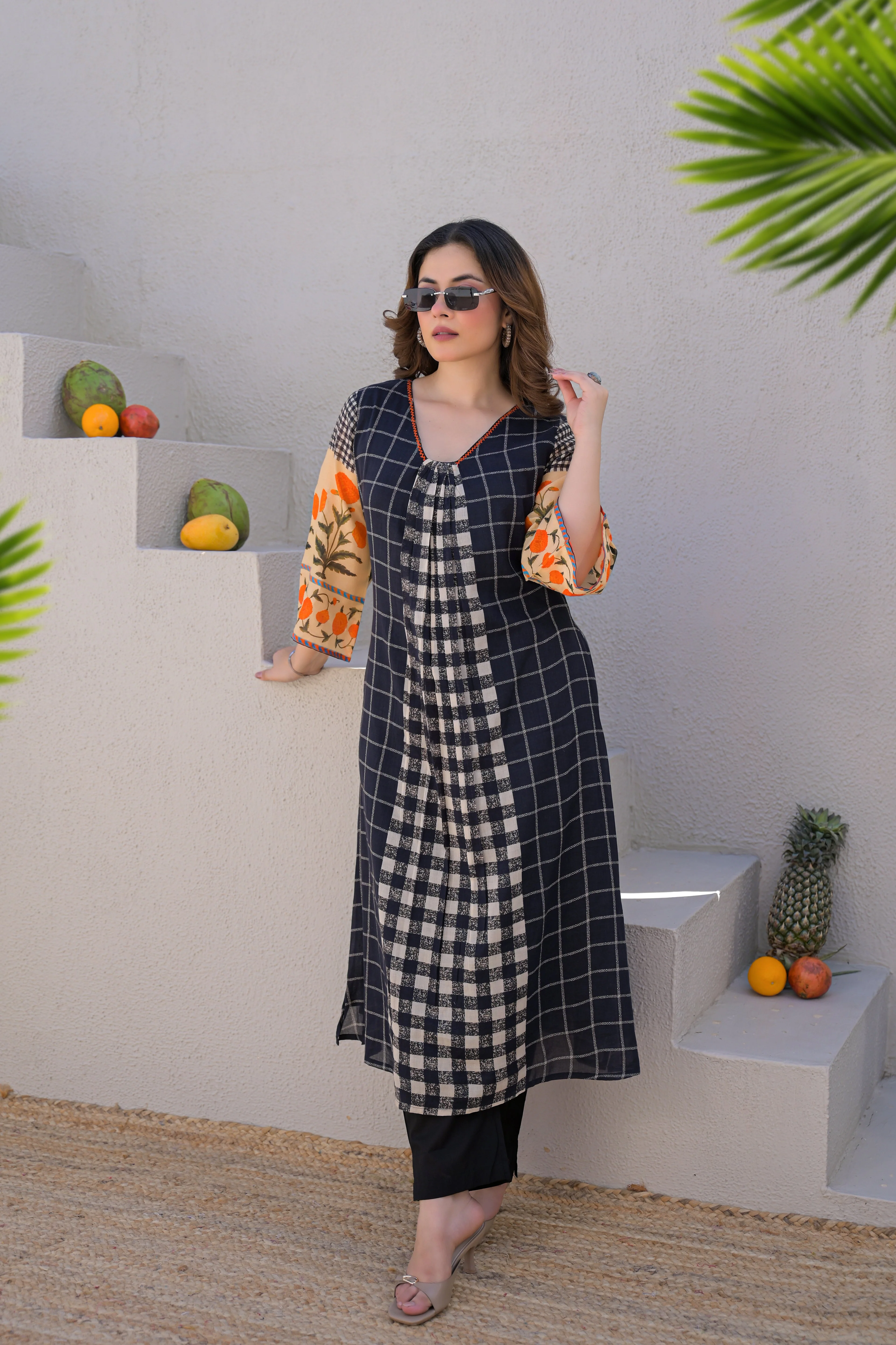 Midnight Noir Printed Cotton Kurta Set - Image 8