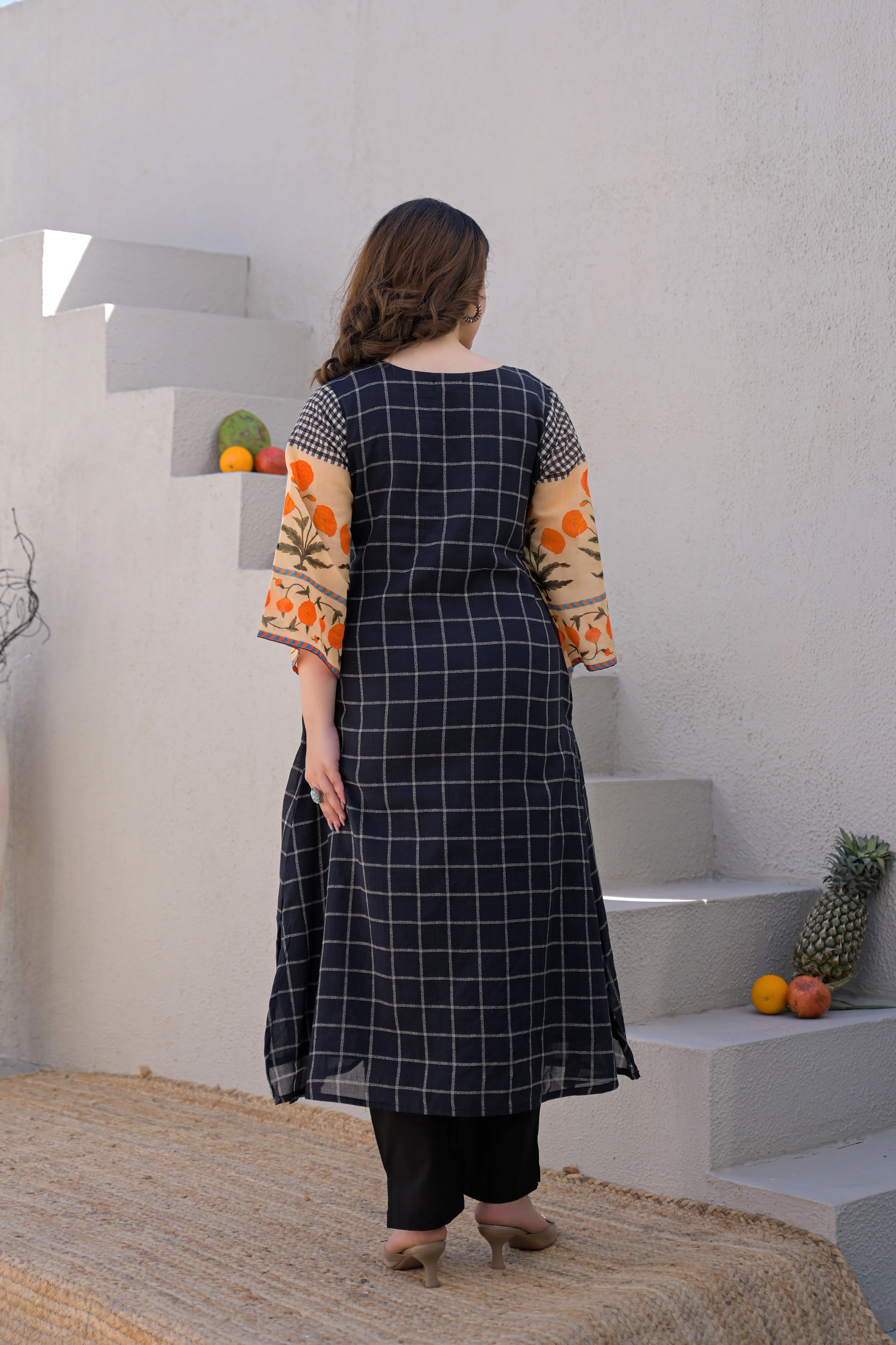 Midnight Noir Printed Cotton Kurta Set - Image 9
