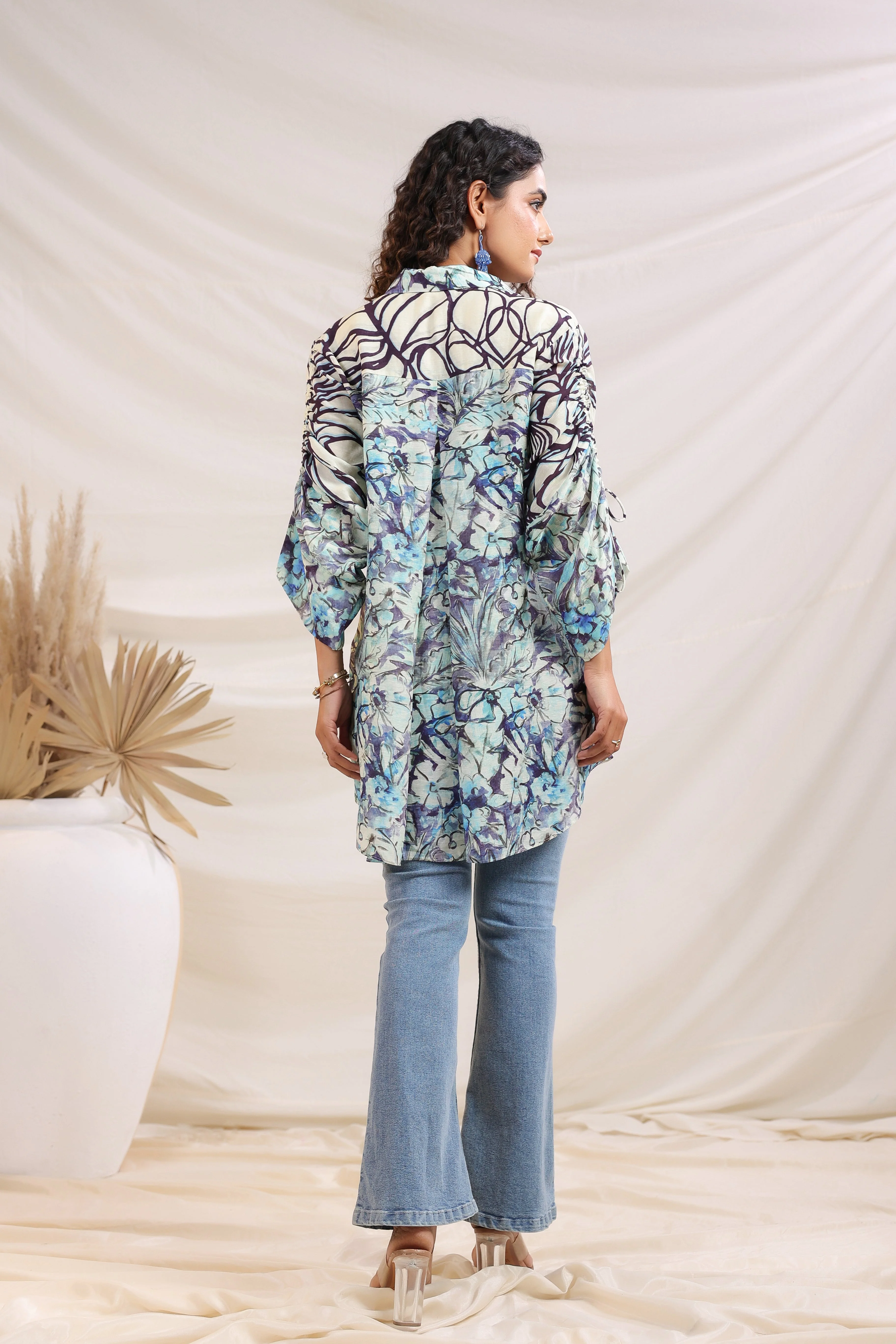 Symphony Floral Printed Linen Silk Shirt - Image 5