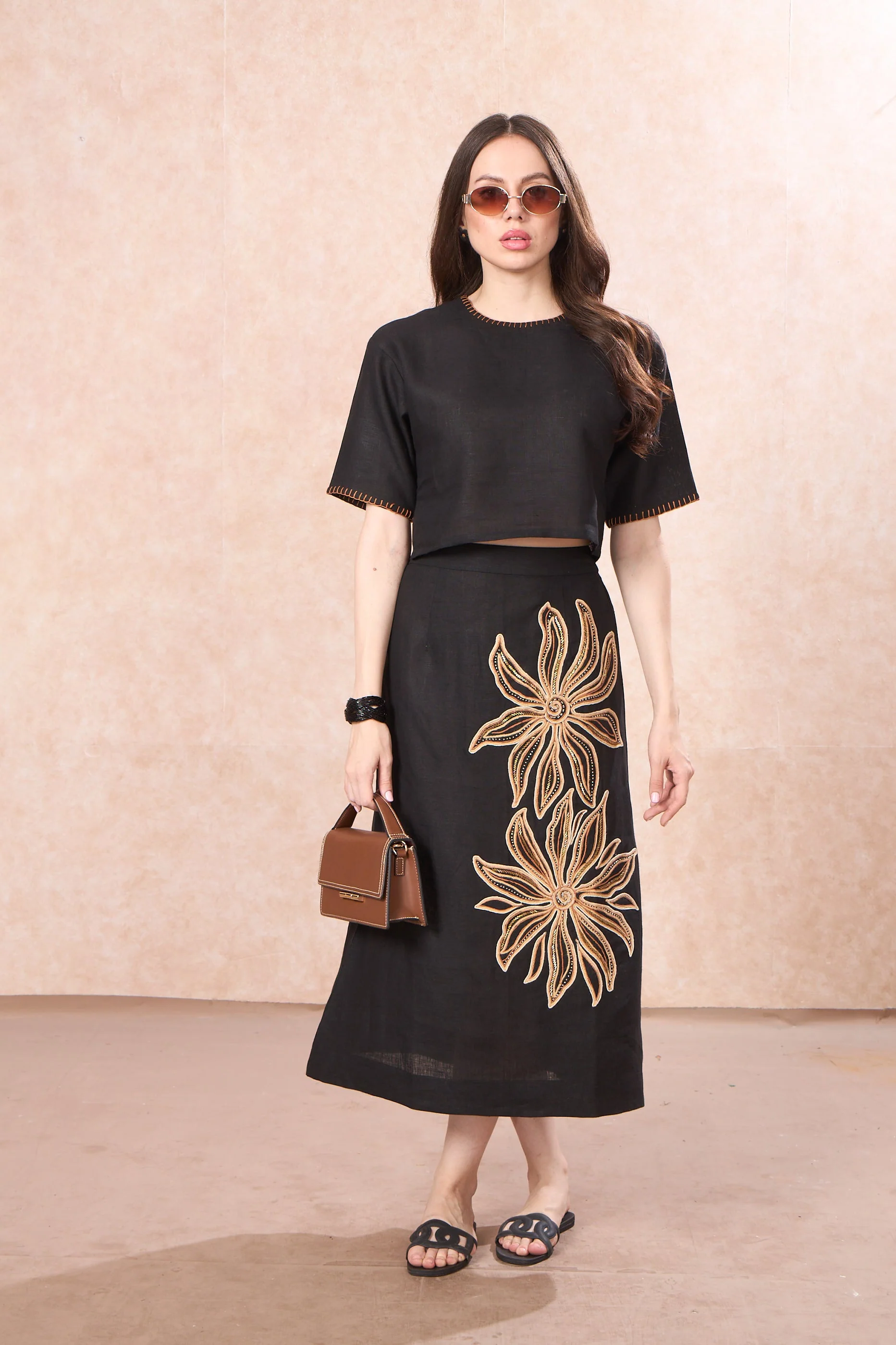 Midnight Dahlia Embroidered Linen Co-Ord Set - Image 3