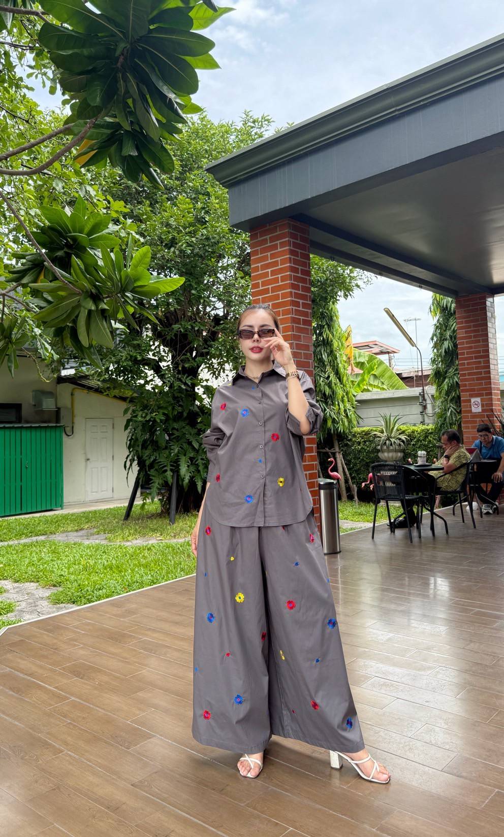 Slate Grey Embroidered Organic Cotton Co-Ord Set - Image 2