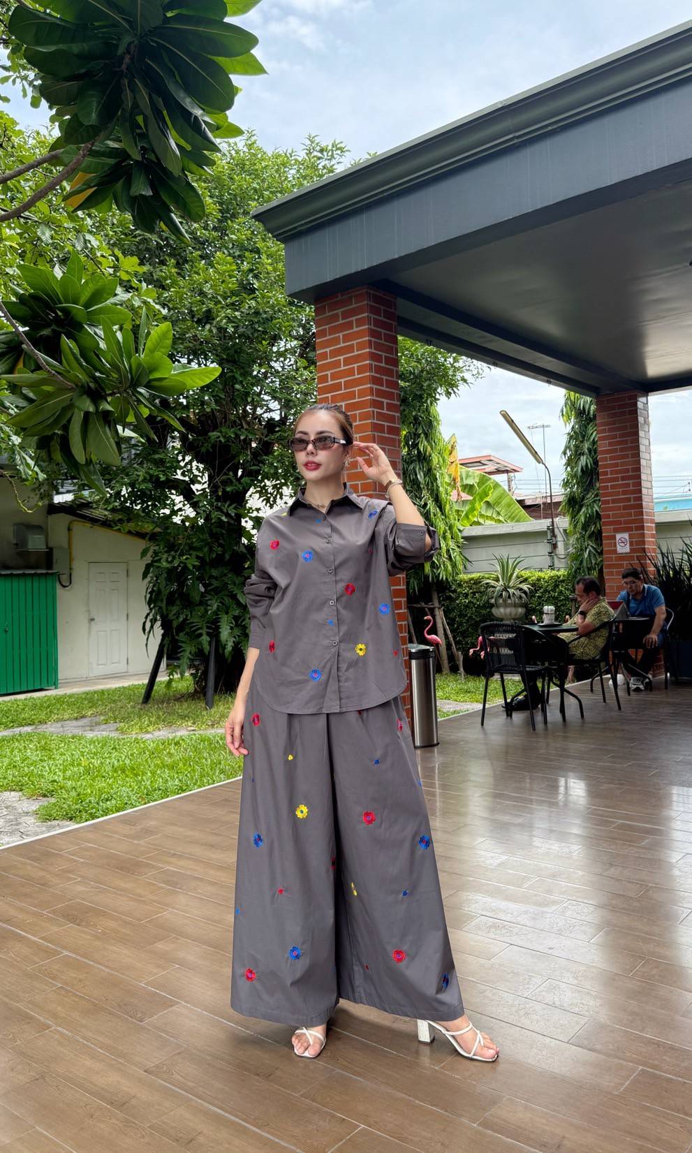 Slate Grey Embroidered Organic Cotton Co-Ord Set - Image 3
