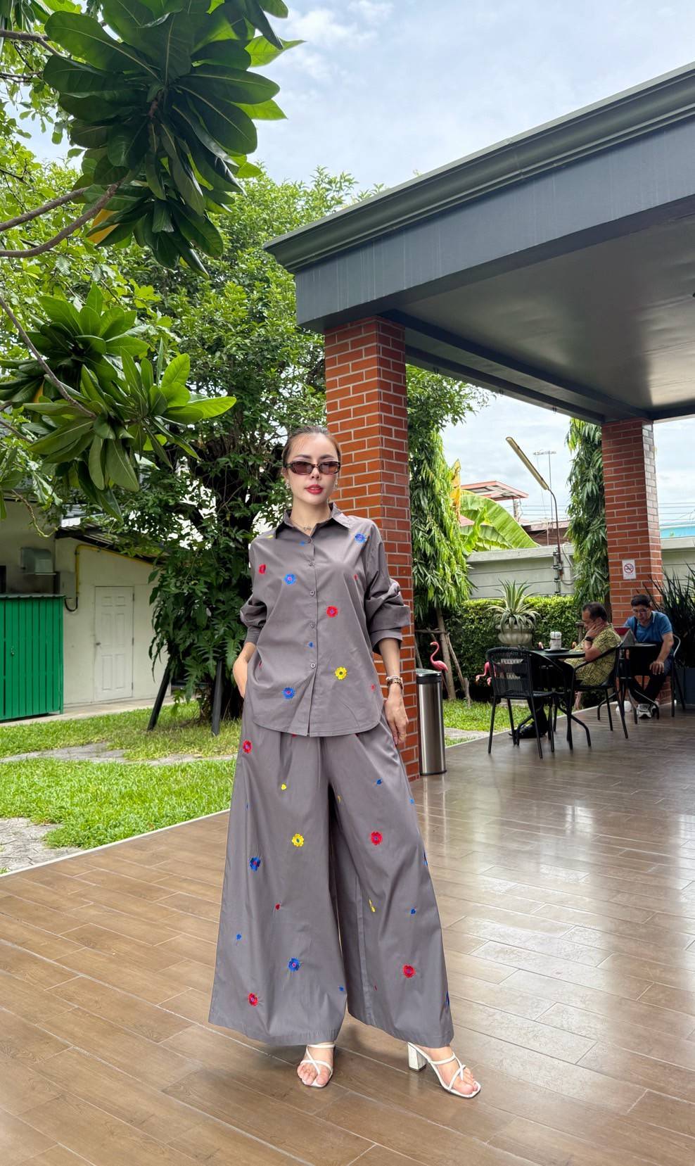 Slate Grey Embroidered Organic Cotton Co-Ord Set - Image 4