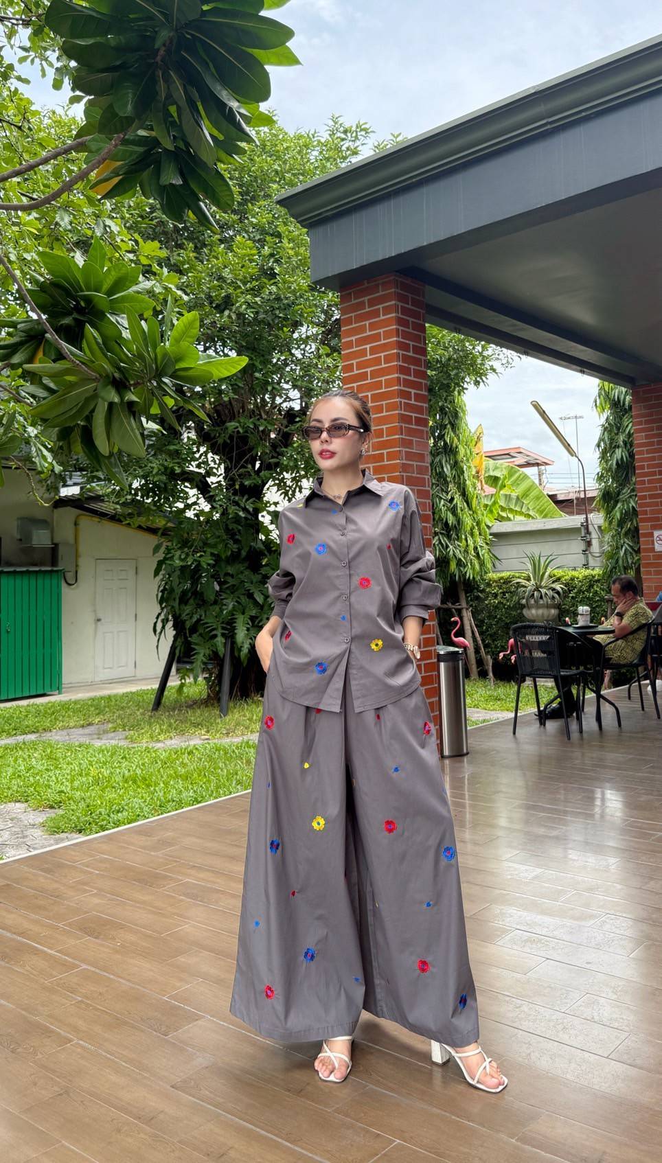 Slate Grey Embroidered Organic Cotton Co-Ord Set - Image 7
