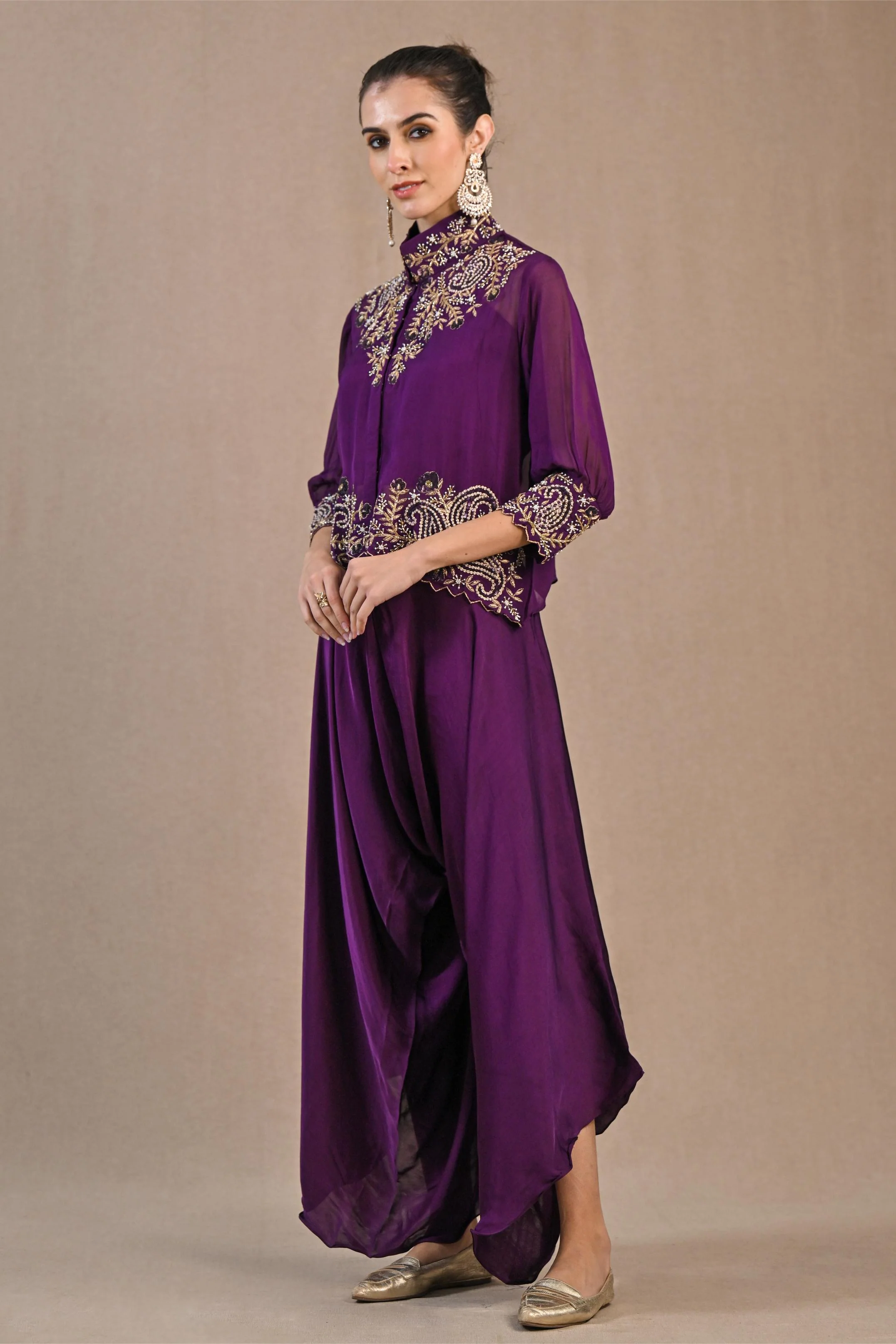 Purple Organza Silk Jacket & Palazzo Set - Image 4