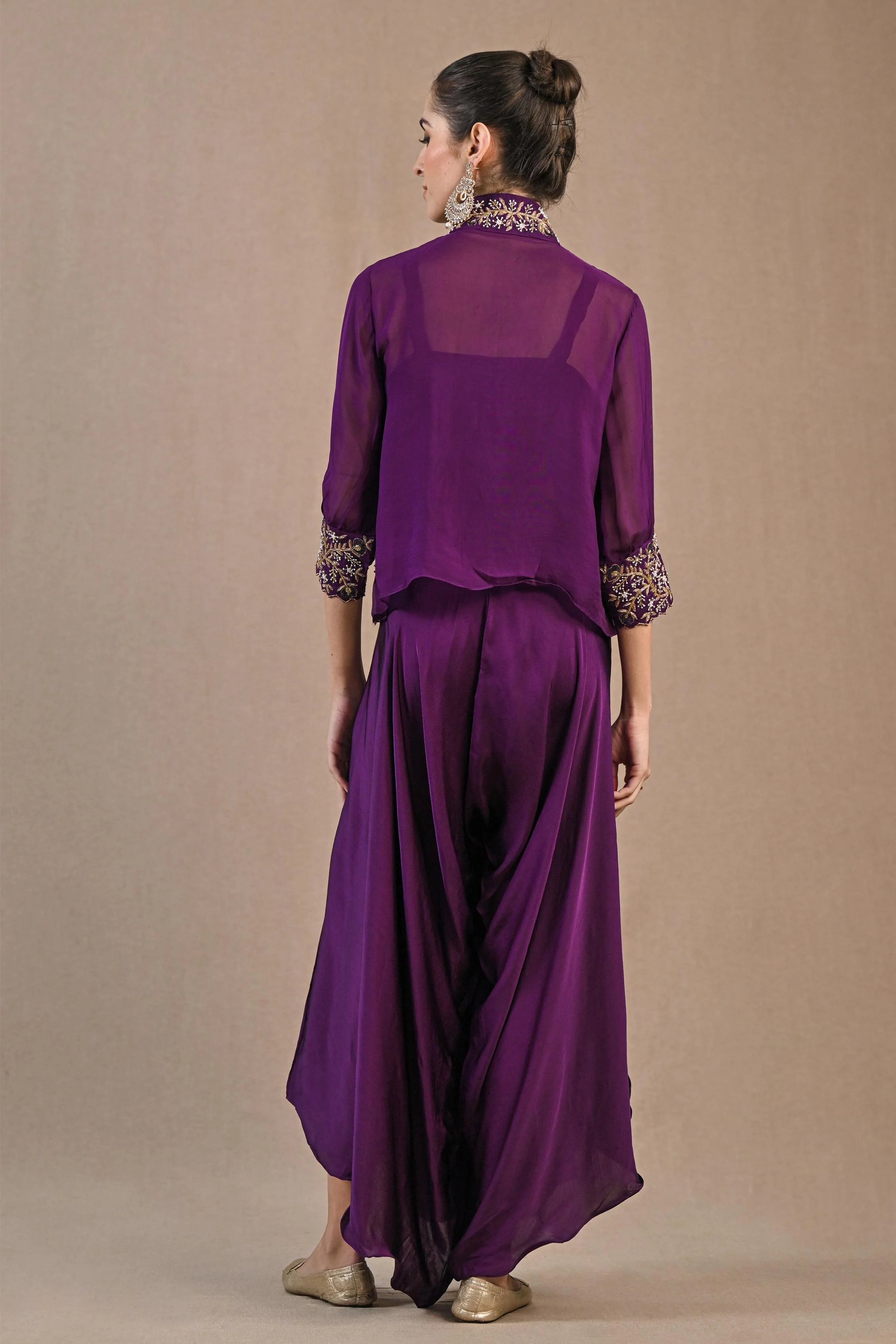 Purple Organza Silk Jacket & Palazzo Set - Image 5