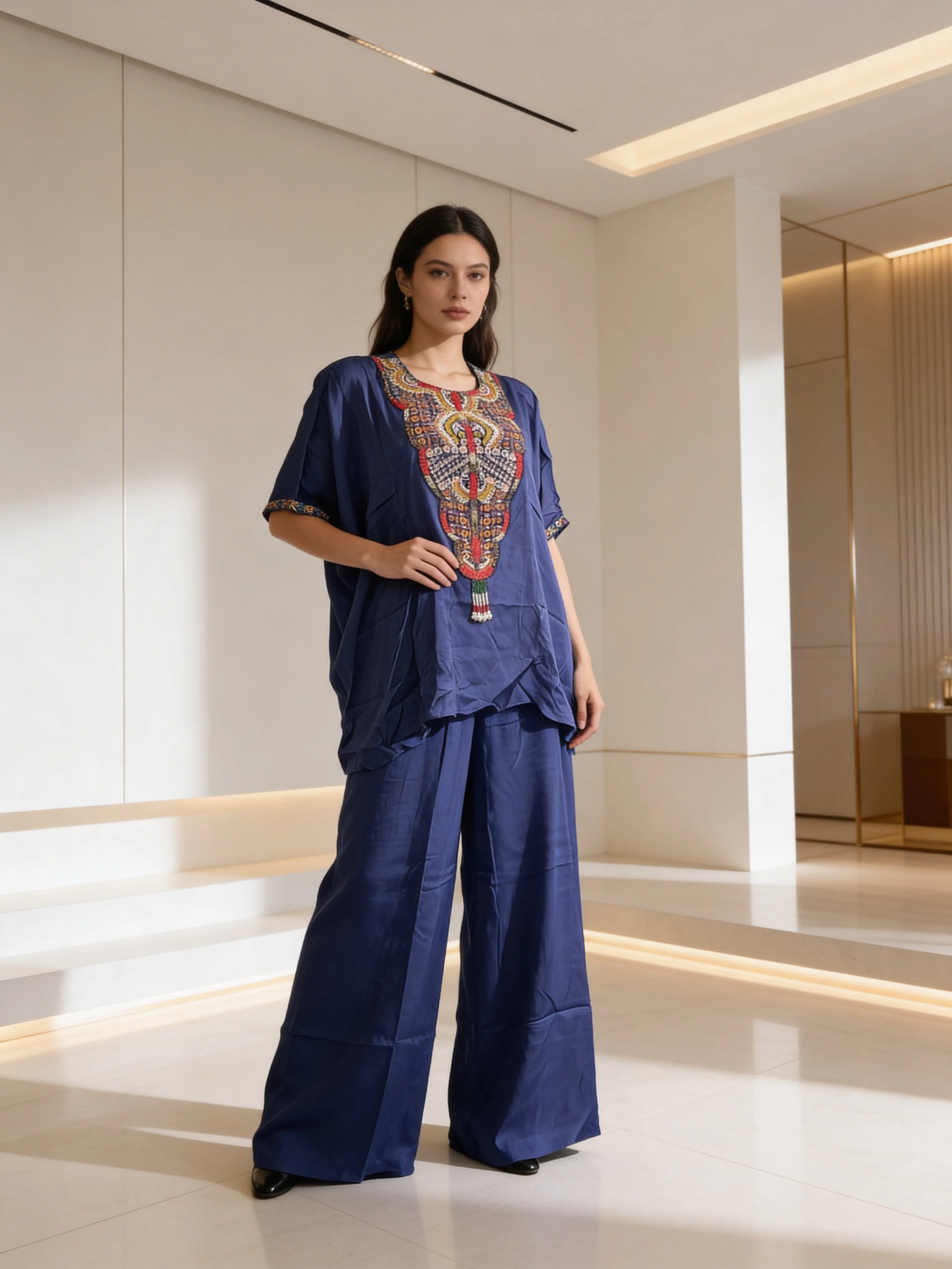 Purple Embellished Satin Silk Kurta Set
