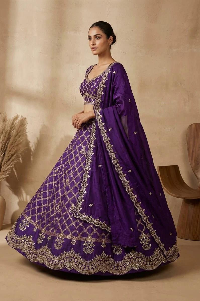 Purple Royale Embellished Premium Silk Lehenga Set